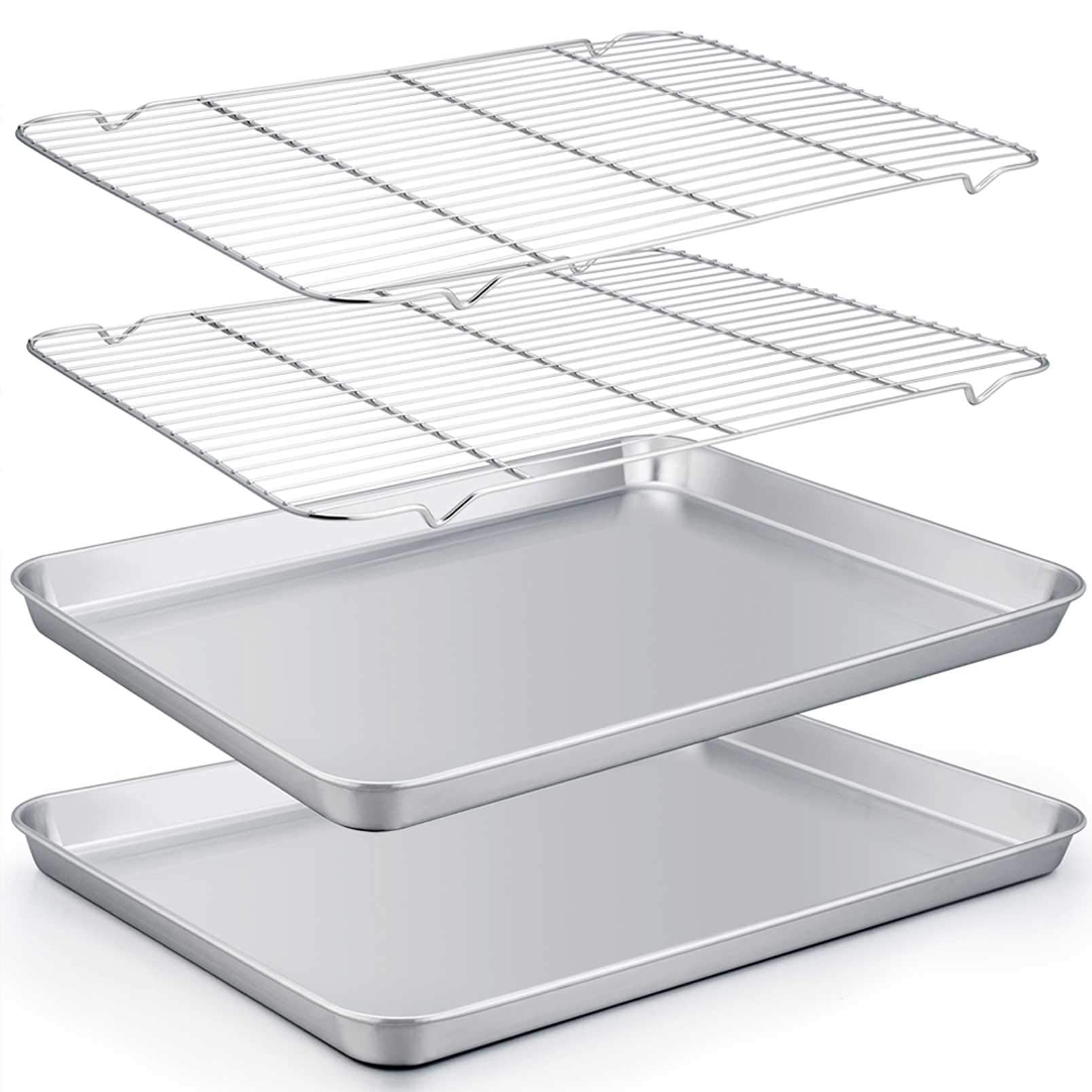 TeamFar Baking Sheet with Rack Set of 4, 20  14  1.2, Half Size Stainless Steel Cookie Sheet Baking Pans with Cooling Rack Set, 