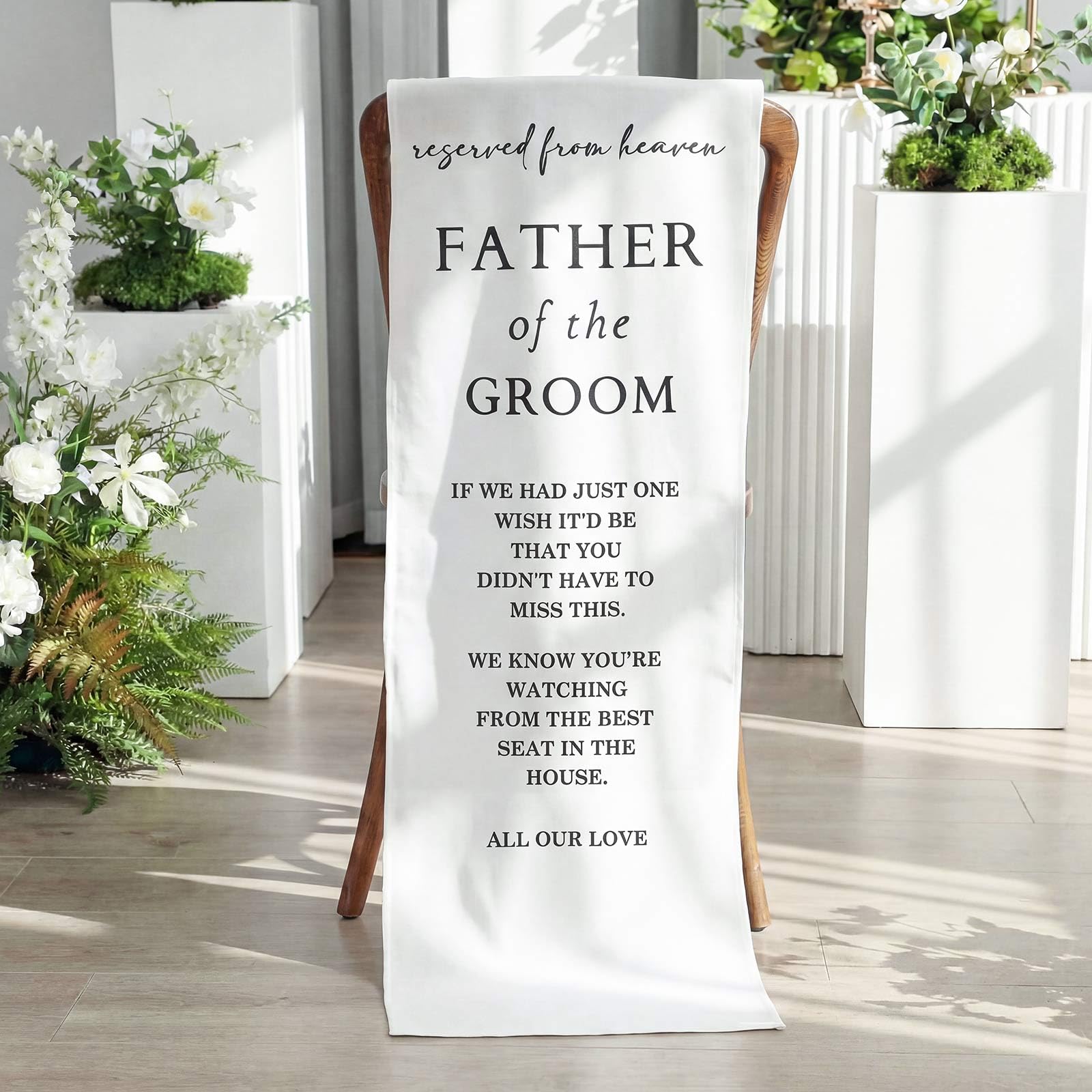 HunnmingRe Groom Father Wedding Memorial Reserved Chair Sign Banner in Loving Memory of Parents Celebrating from Heaven Wedding 