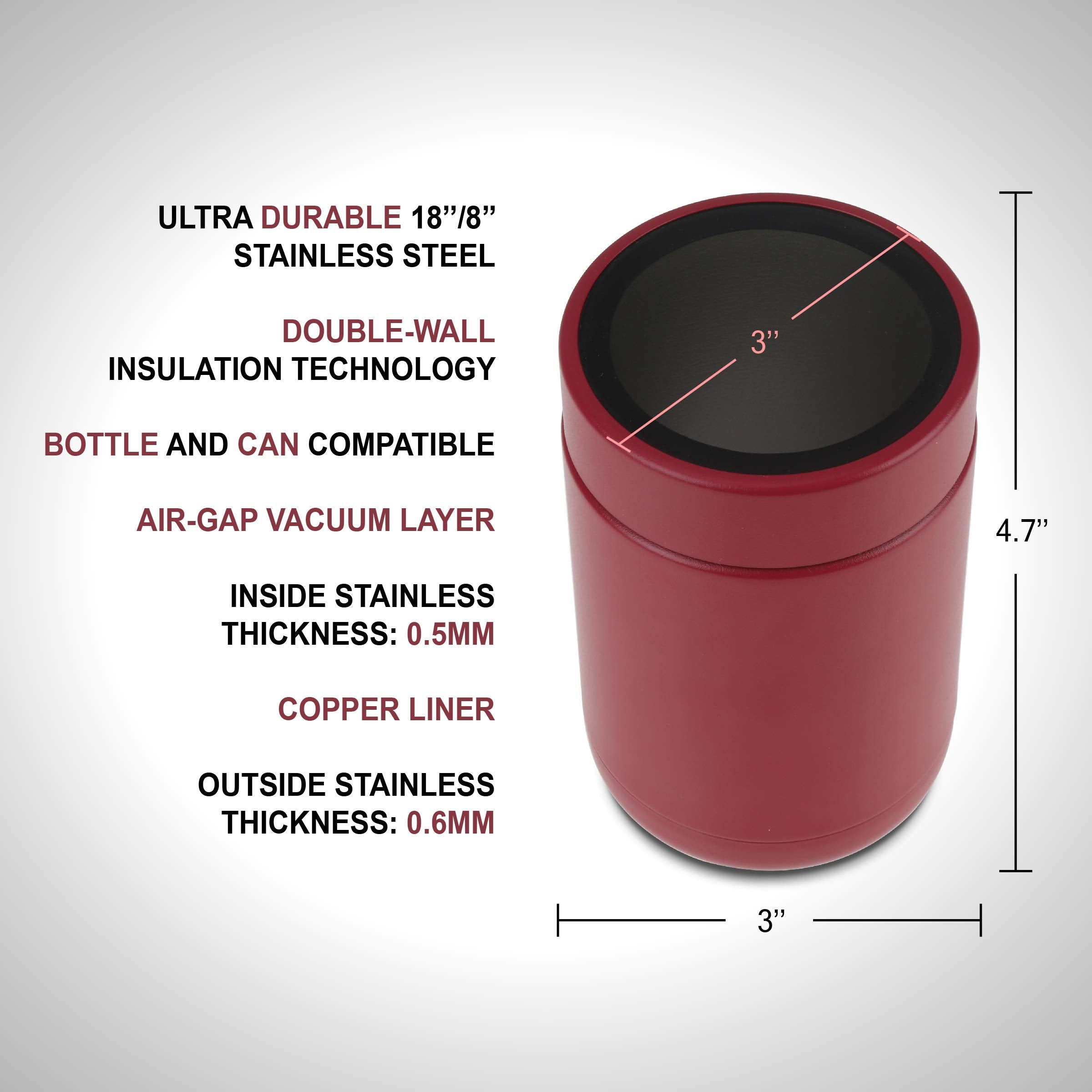 Tahoe Trails Stainless Steel 12Oz Vacuum Insulated Can And Bottle Cooler Double Wall Can Cooler For Cans And Bottles Copper Plat