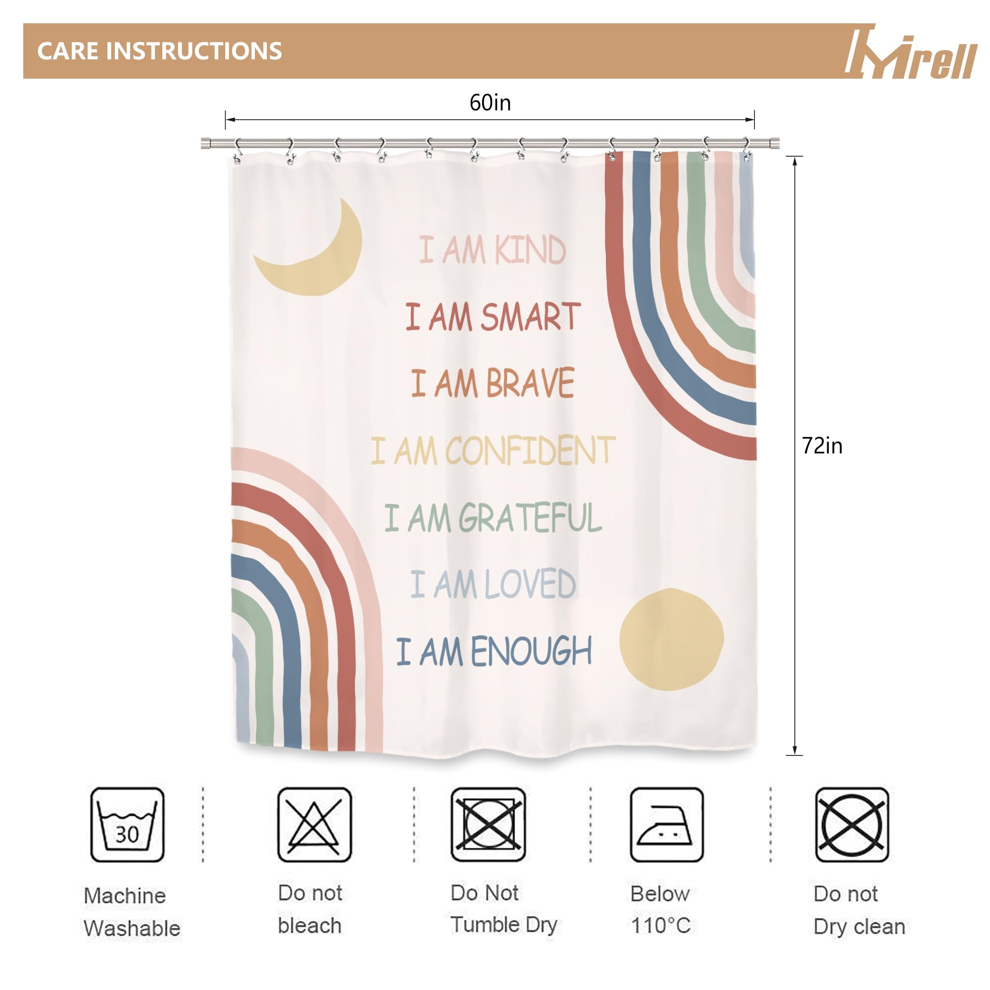 Imirell Kids Boho Rainbow Inspirational Quotes Shower Curtain 60Wx72H Inches Abstract Motivational Positive Teen Girls Women Pin