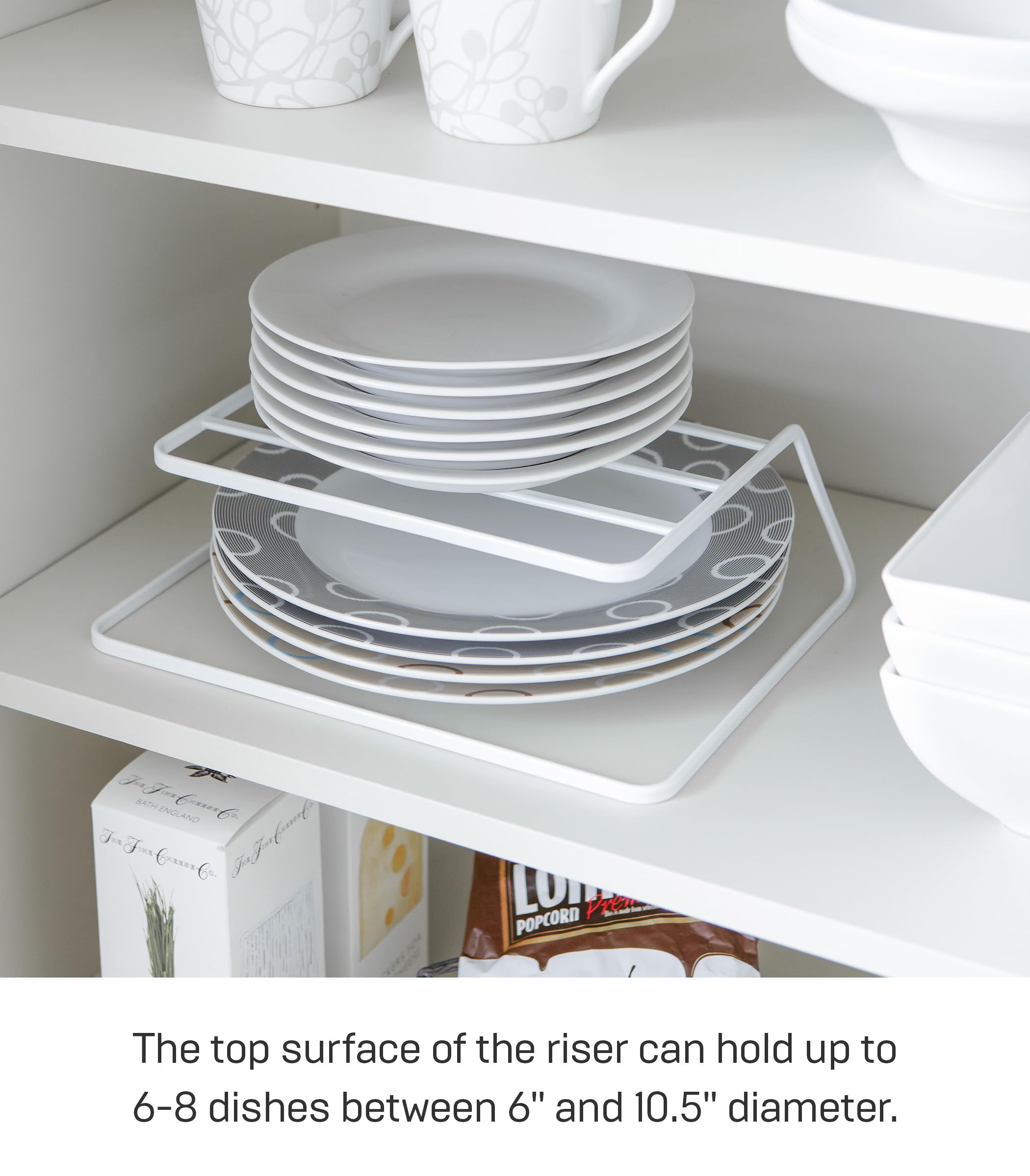 YAMAZAKI Home Tower Dish Riser - Steel Shelf Organizer for Kitchen Cabinets, One Size, White - Model 7488-P