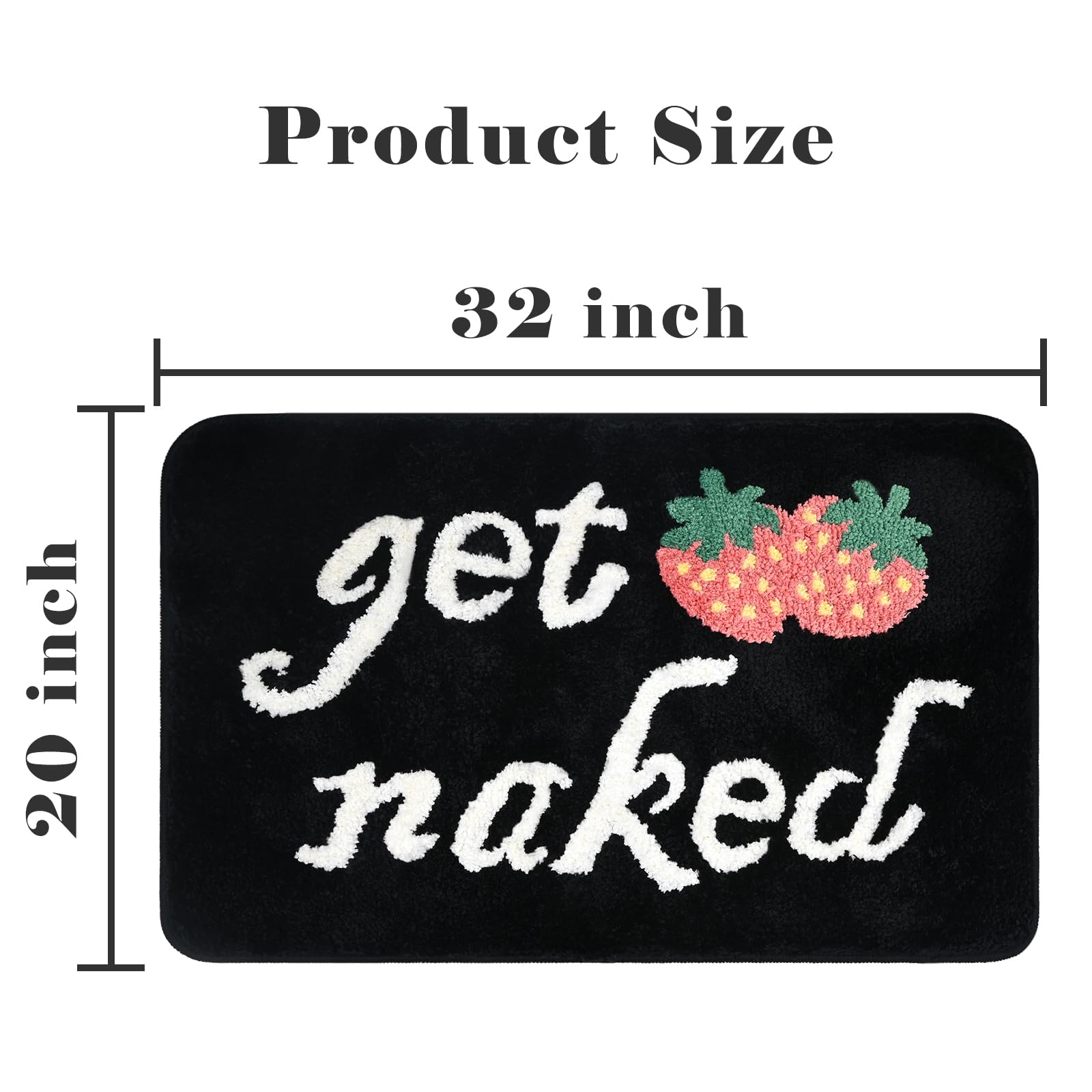 Yonchic Strawberry Bathroom Rugs, Cute Funny Decor Bath Mat, 20   X32    Black And White Mats, Water Absorbent Non Slip Rug For