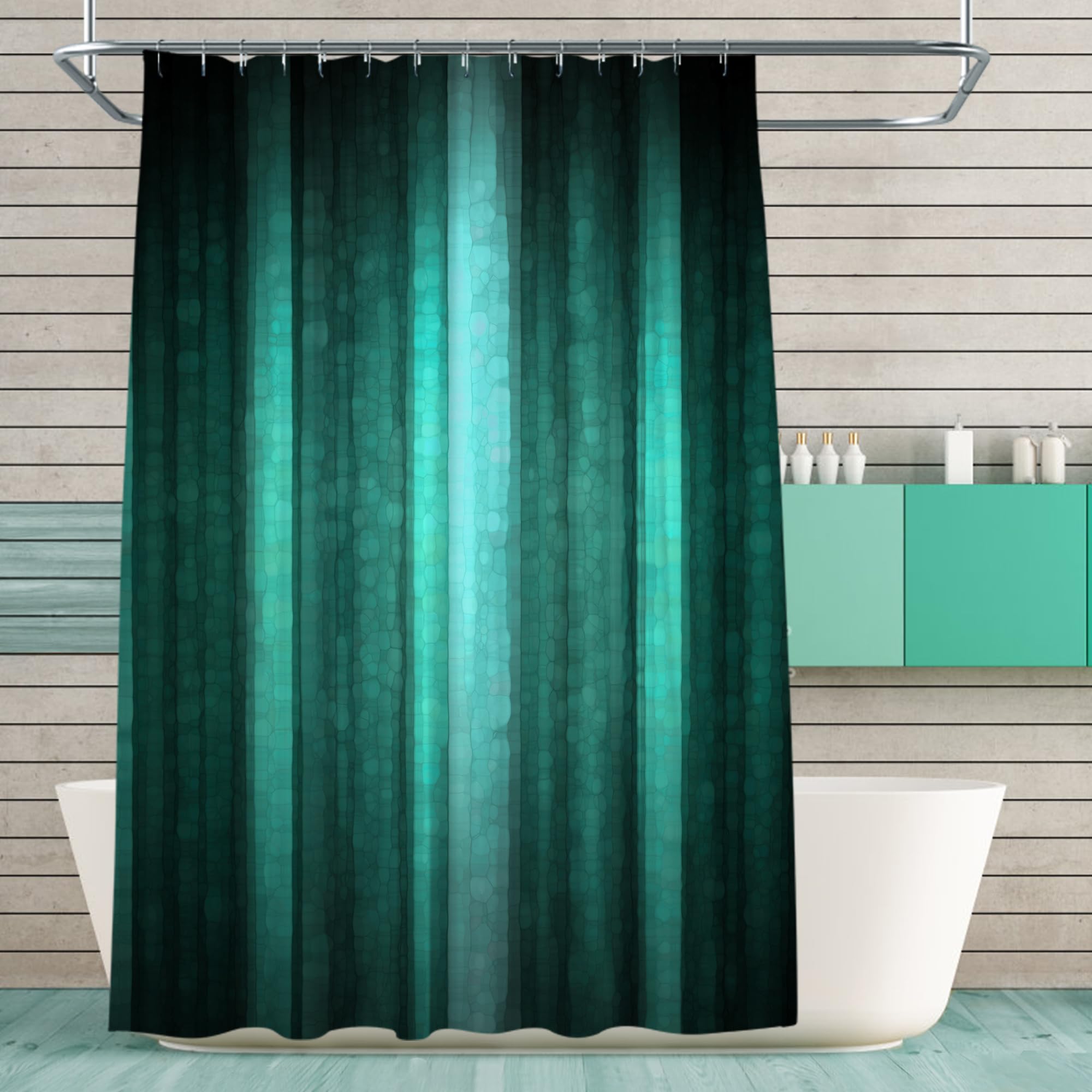 Gibelle Teal Shower Curtain, Cool Glass Texture Ombre Turquoise Shower Curtain, Abstract Modern Waterproof Fabric Bathroom Showe