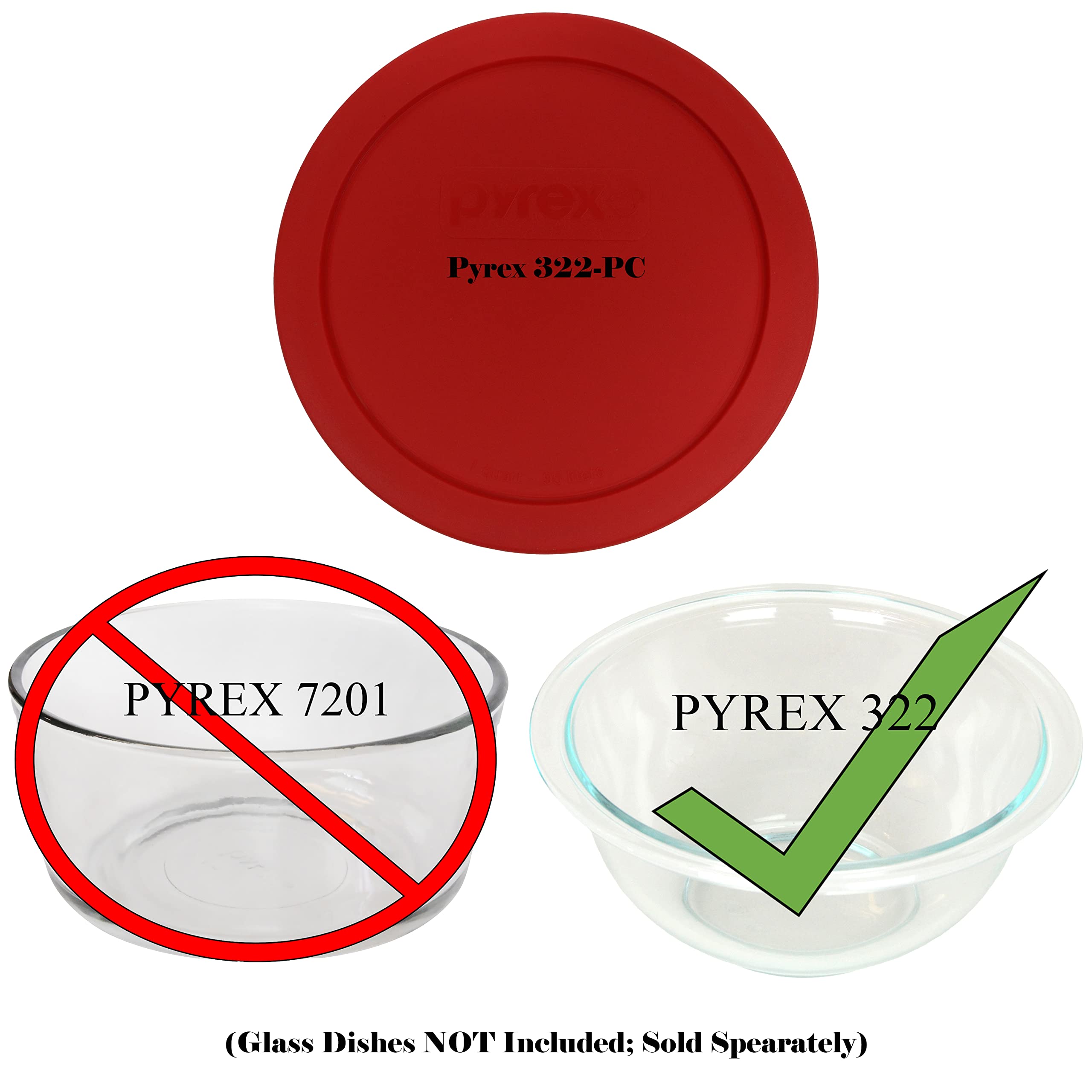 Pyrex 322-Pc 1Qt Red Round Mixing Bowl Pastic Lid Made In The Usa
