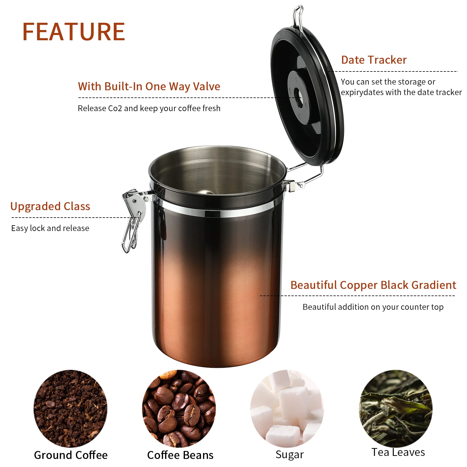 Malmo Gradient Coffee Canister,Airtight Coffee Container With Date Tracker Lid, Stainless Steel Canister For Kitchen Food Storag