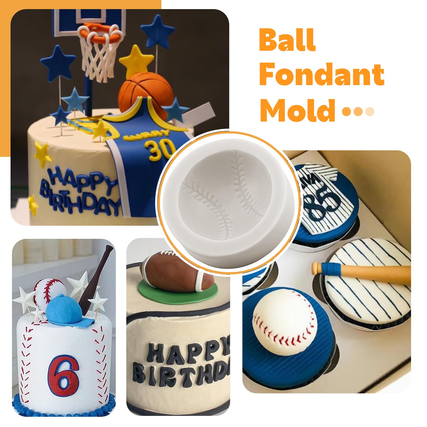 Sijiangmold Baseball Silicone Molds Bat Glove Hat Fondant Molds Basketball Football Rugby Chocolate Mold For Cake Decorating Cup