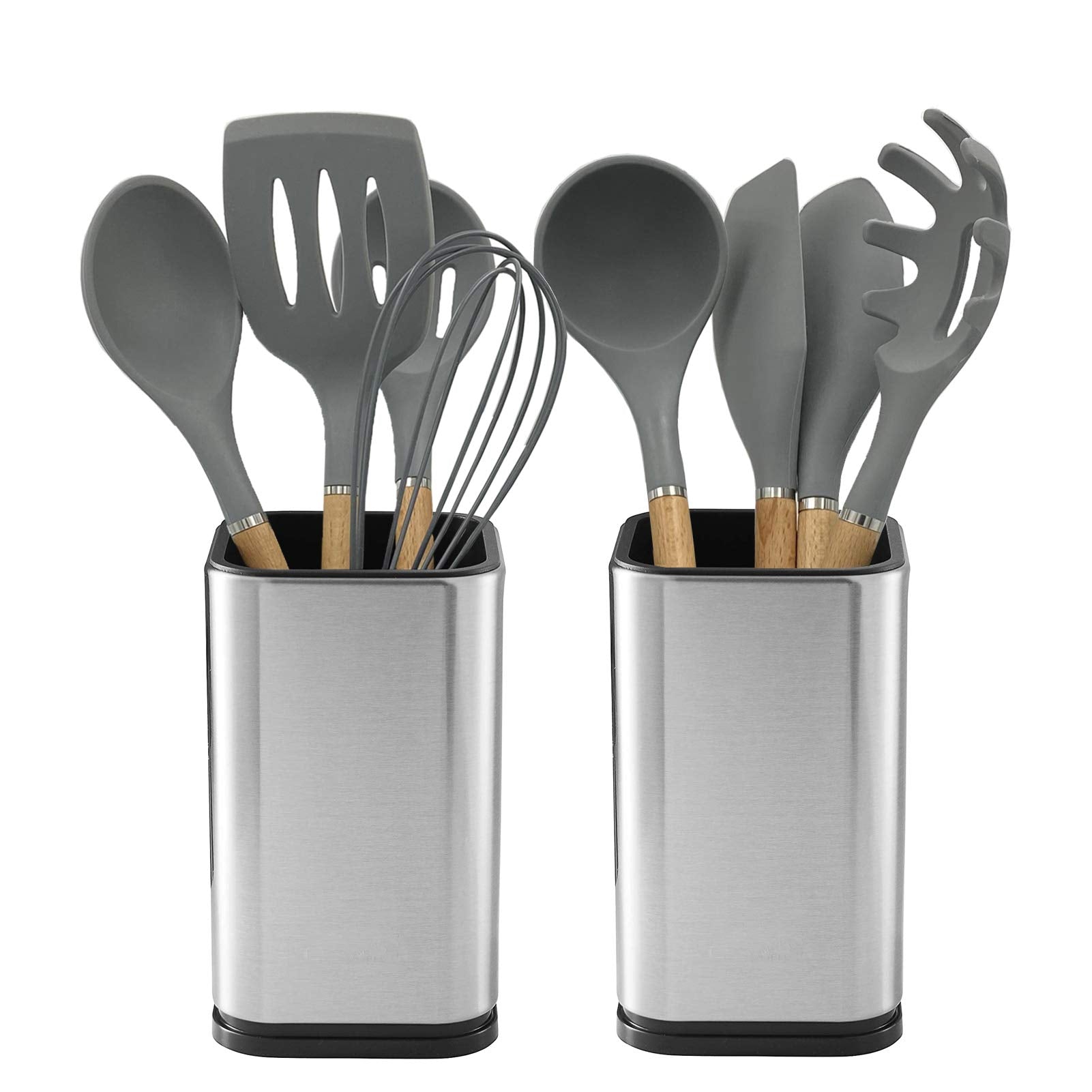 WSKC 2PC Stainless Steel Kitchen Utensil Holder Caddy, Square Utensil Organizer, 4L X 4W X 6.7H