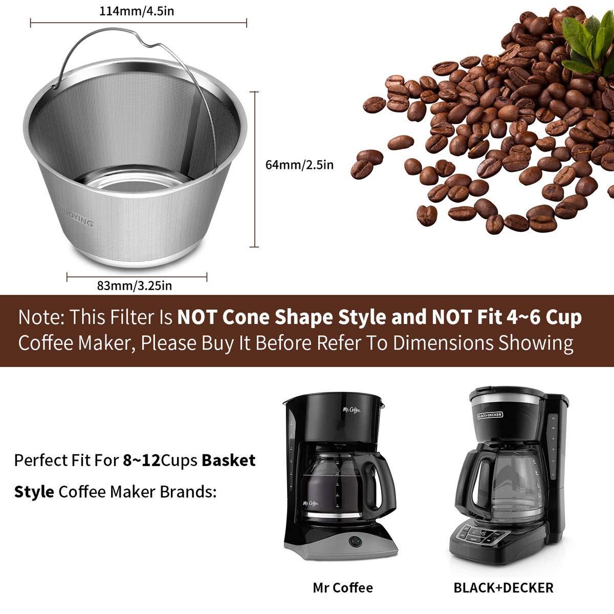 8-12 Cup Reusable Basket Permanent Coffee Filters  Perfect Fit 8-12 Cup Hamilton Beach Cuisinart Basket-Style Coffee Maker Filters and Replace Basket Paper Filters (Hamilton Beach)