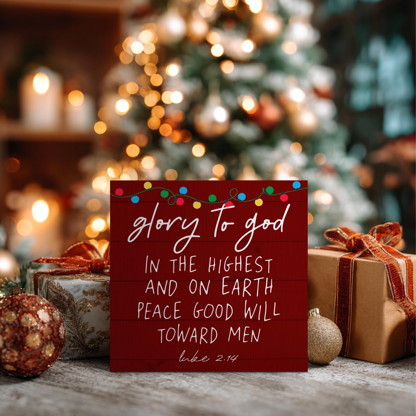 ANIANG Christian Christmas Wooden Box Sign, Bible Verse Decor, Scripture 'Glory to God in The Highest' Wood Block Box Sign Plaqu