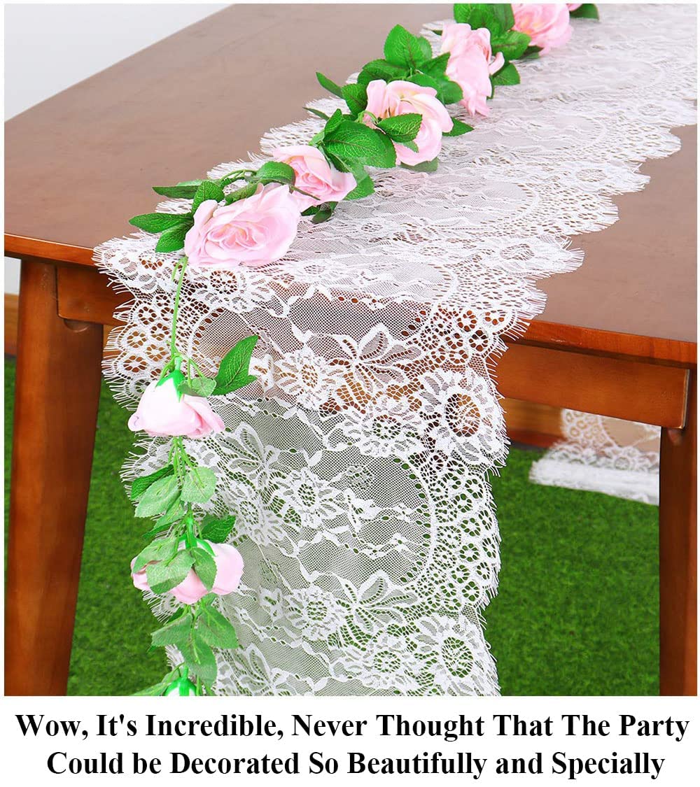 Partisout Lace Table Runner 120 Inches Wedding Table Runner Table Cloth Runner Classy Rustic Table Cover Boho Lace Christmas Tab