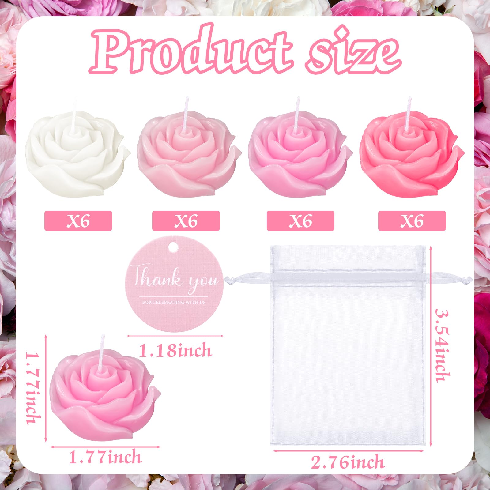 Treela 24 Set Flower Candles Wedding Favor for Guests Mini Pink Rose Shaped Tealight Candles for Return Gift Wedding Birthday Br