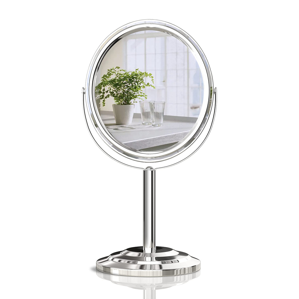 Pinkzio Tabletop Makeup Mirror, Two Sided 1X & 3X Magnifying Mirror, Magnified Vanity Mirror With 360 Degree Swivel For Bathroom