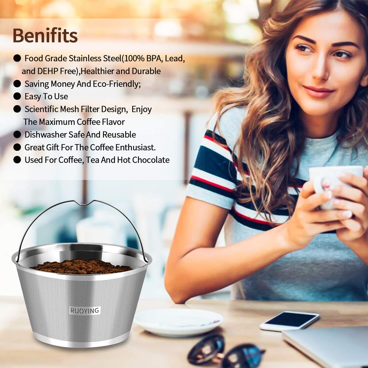 8-12 Cup Reusable Basket Permanent Coffee Filters  Perfect Fit 8-12 Cup Hamilton Beach Cuisinart Basket-Style Coffee Maker Filters and Replace Basket Paper Filters (Hamilton Beach)
