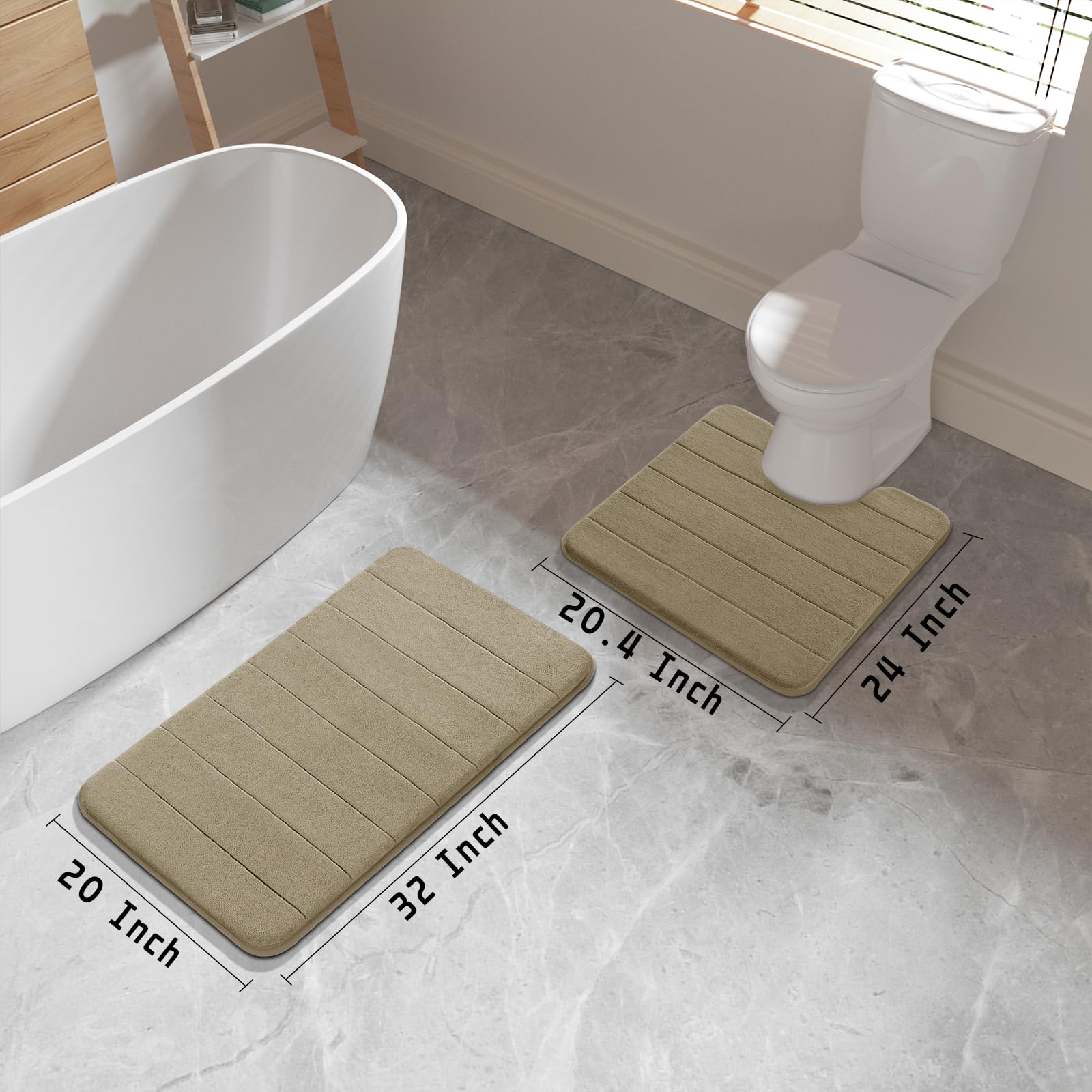 Yimobra Memory Foam Bath Mat Set, 2 Pieces Soft Bathroom Rugs,31.5X19.8 And 24X20.4 U-Shaped For Bathroom Rugs, Toilet Mats, Wat