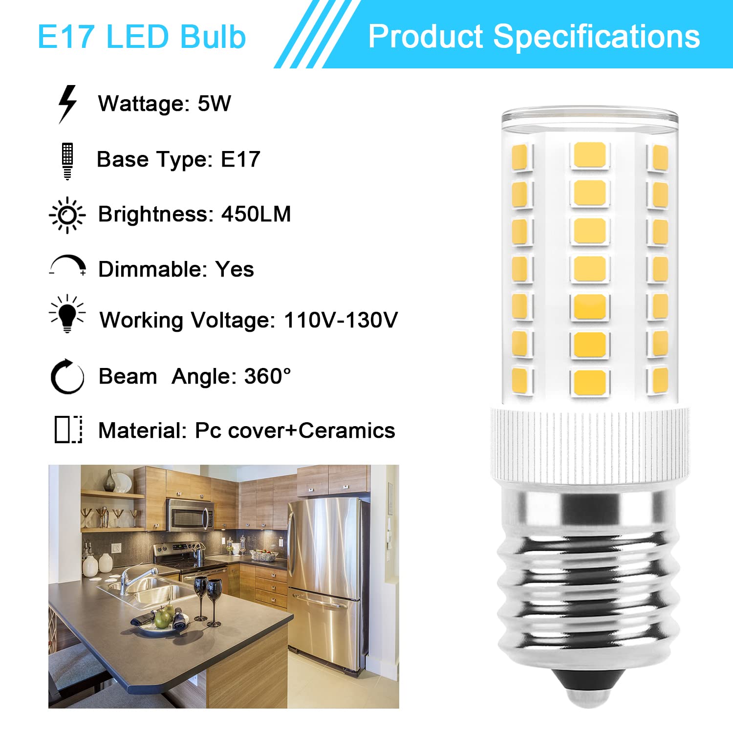 E17 Led Bulbs Dimmable 5W Microwave Over Stove Bulb, 40W Incandescent Equivalent, Natural White 4000K, Fit For Whirlpool Maytag