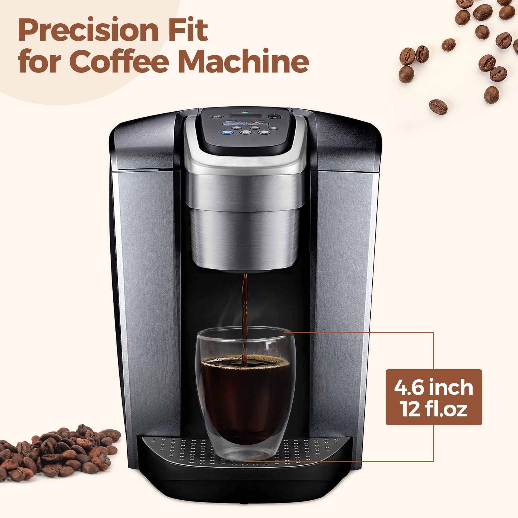 Comsaf Glass Coffee Mugs Set Of 6, Double Wall Insulated Thermal Cups 12Oz, Clear Glass Coffee Cup For Tea/Juice/Milk, Latte Cap