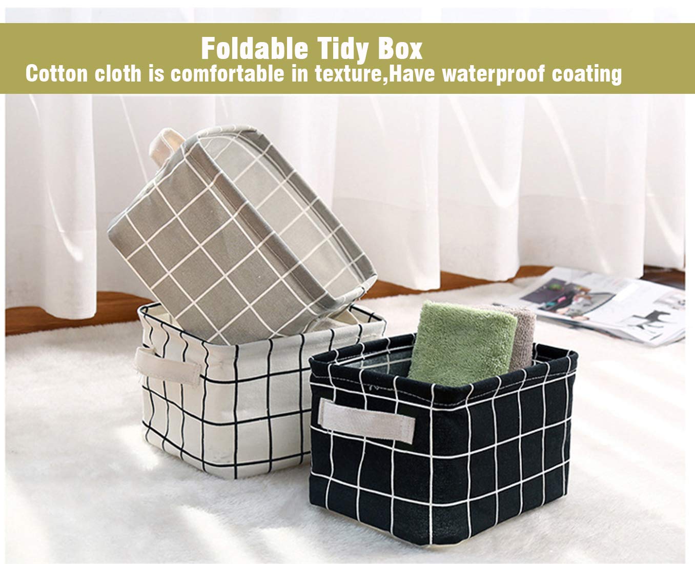 AARAINBOW 4 Packs Storage Basket Bins Canvas Mini Storage Cubes Storage Basket for Makeup  Toys Liners  Books Storage Baskets with Handles for Shelves & Desks (2Black+2Gray)