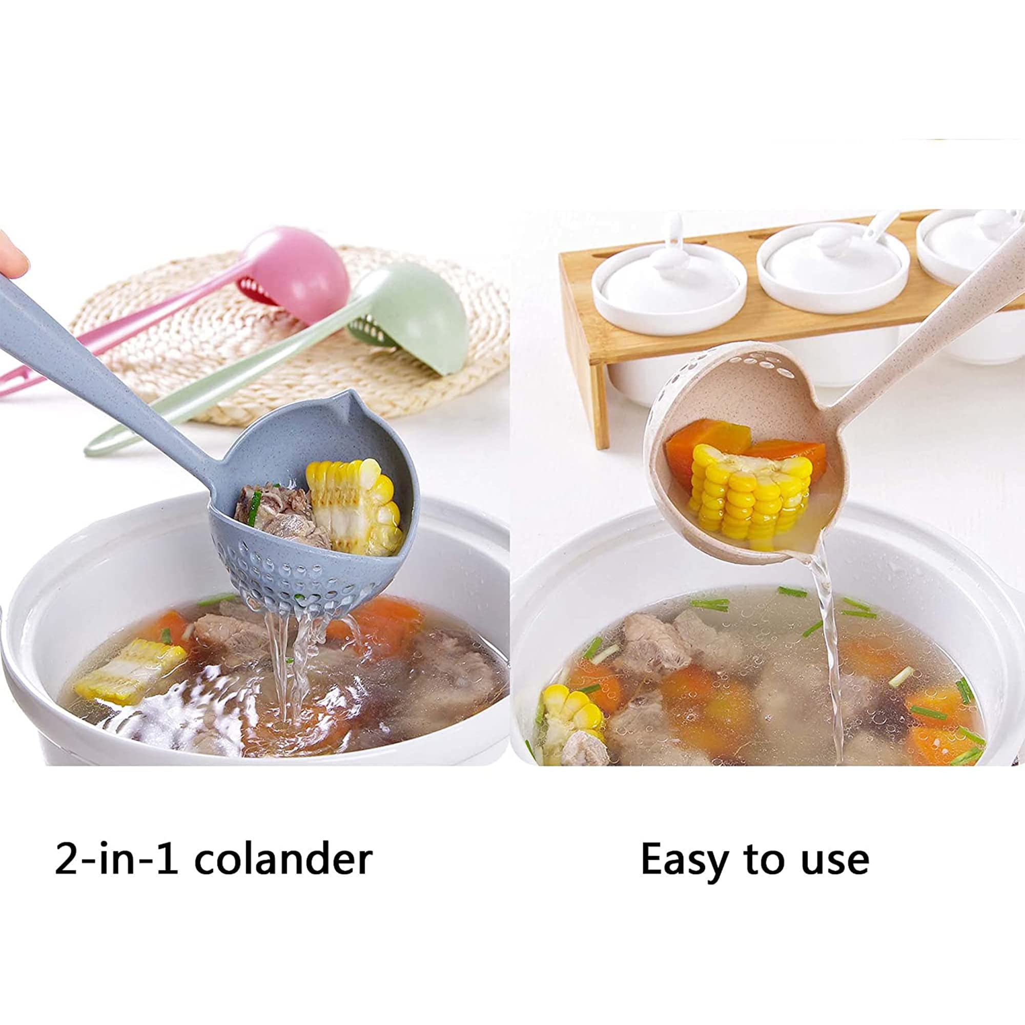 Spoons For Soup Cooking Colander Two-In-One Tableware Hot Pot Dual-Purpose Spoon Handle Round Wheat Straw Spoon Kitchen Tools Lo