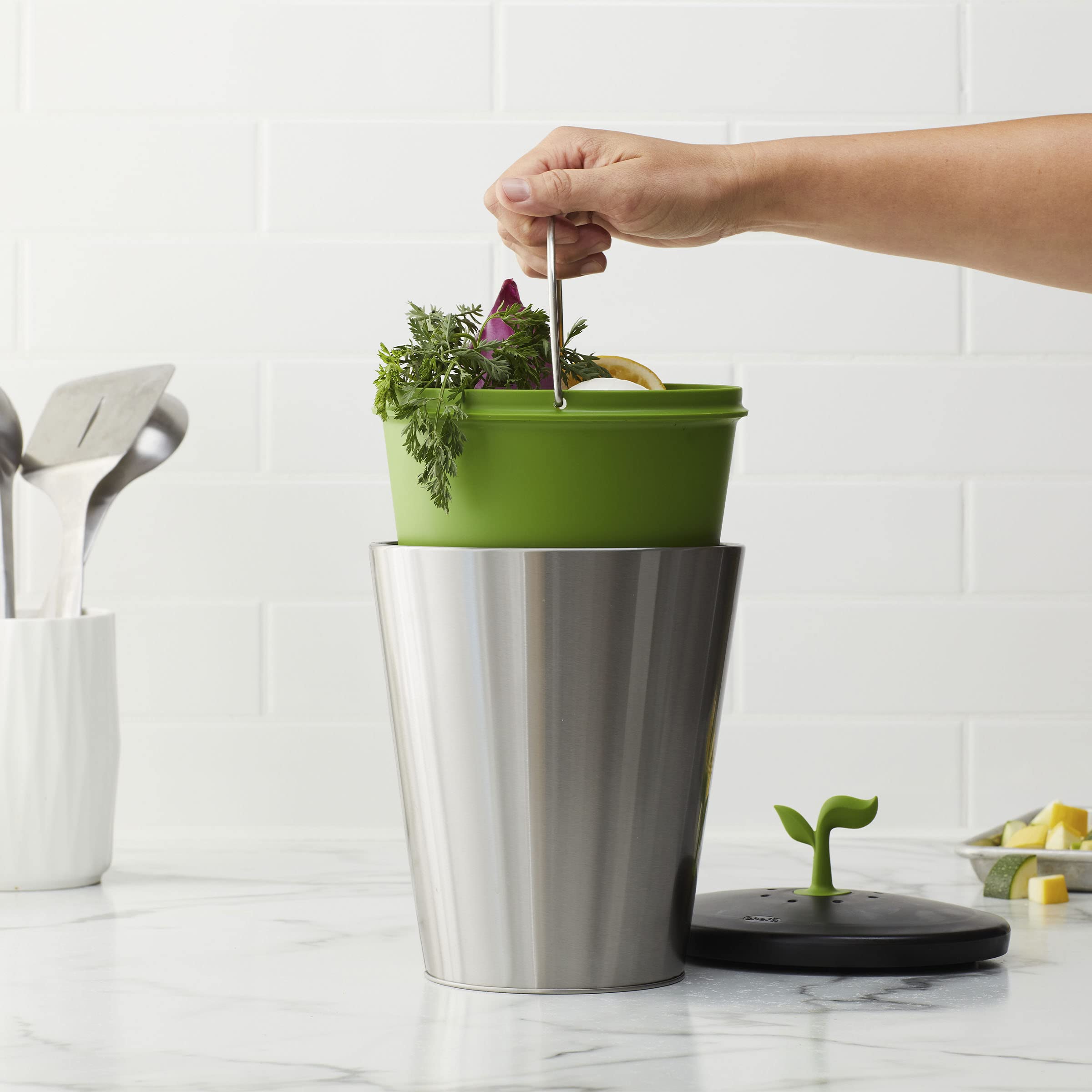 Chef'N Ecocrock Countertop Compost Bin, 3.3 Liter, Steel Gray