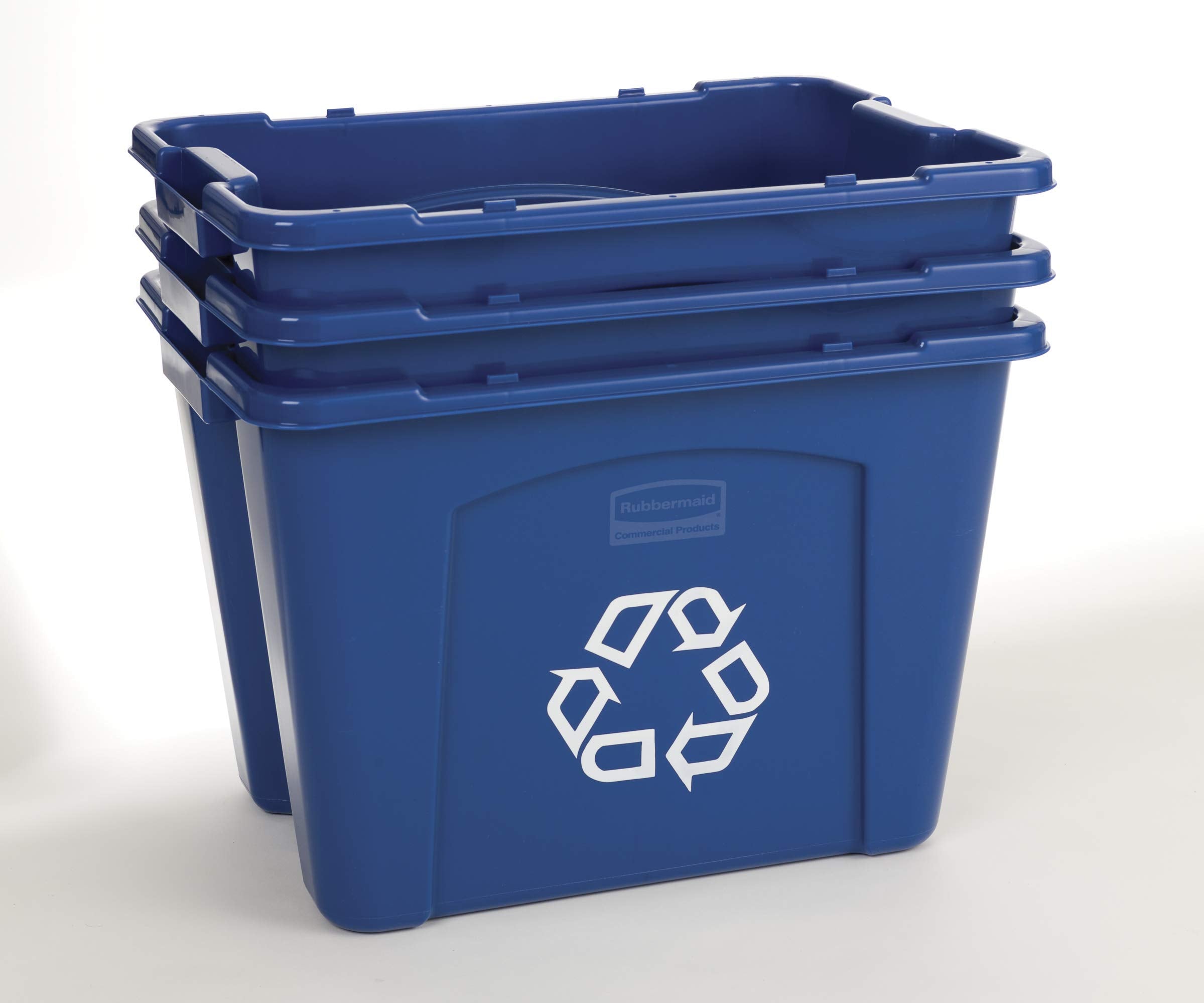 Rubbermaid Commercial Products Recycling Bin/Box, 14-Gallon, Blue Stackable Storage Container For Paper/Packaging In Garage/Home