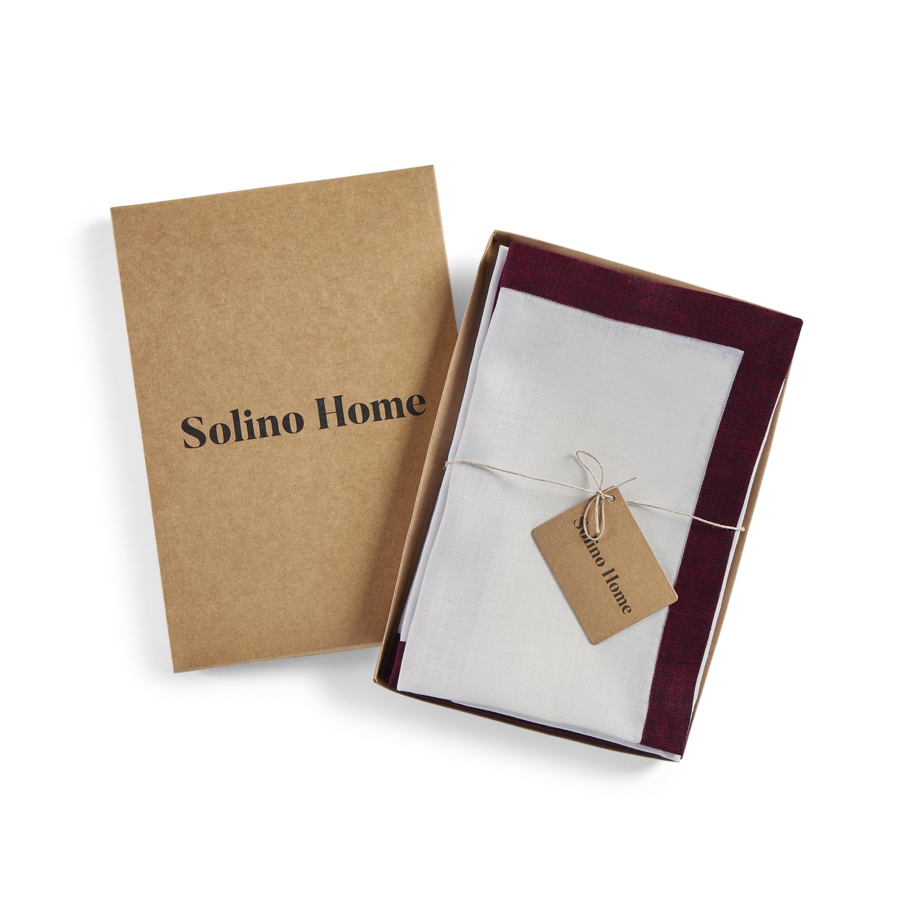Solino Home Linen Dinner Napkins 20 X 20 Inch - 100% Pure Linen Red Garnet And White Cloth Napkins Set Of 4 For Spring, Easter -