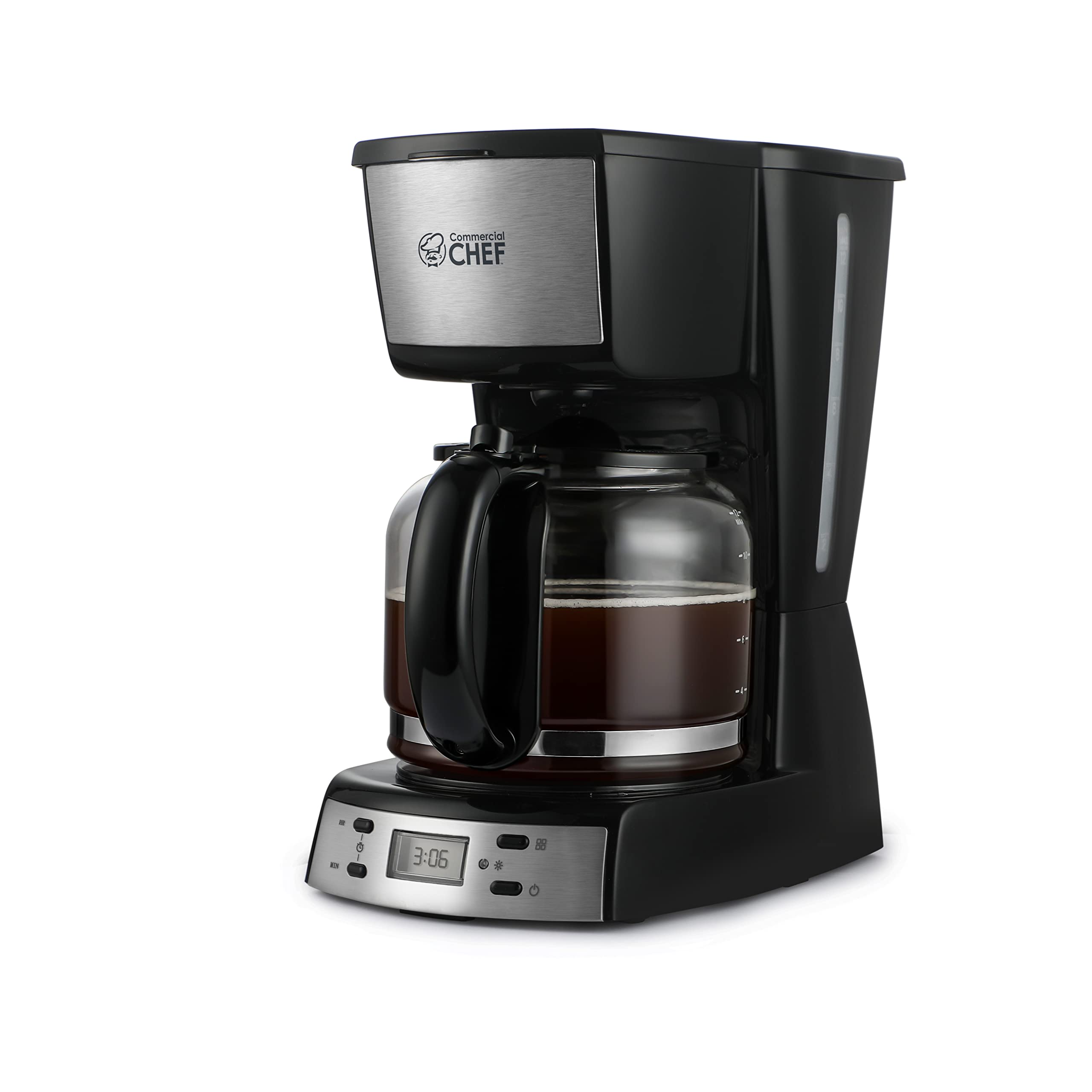 COMMERCIAL CHEF Coffee Maker with Nylon Coffee Filter, Digital 12 Cup Coffee Maker with Glass Pot and Handle, Programmable Coffe