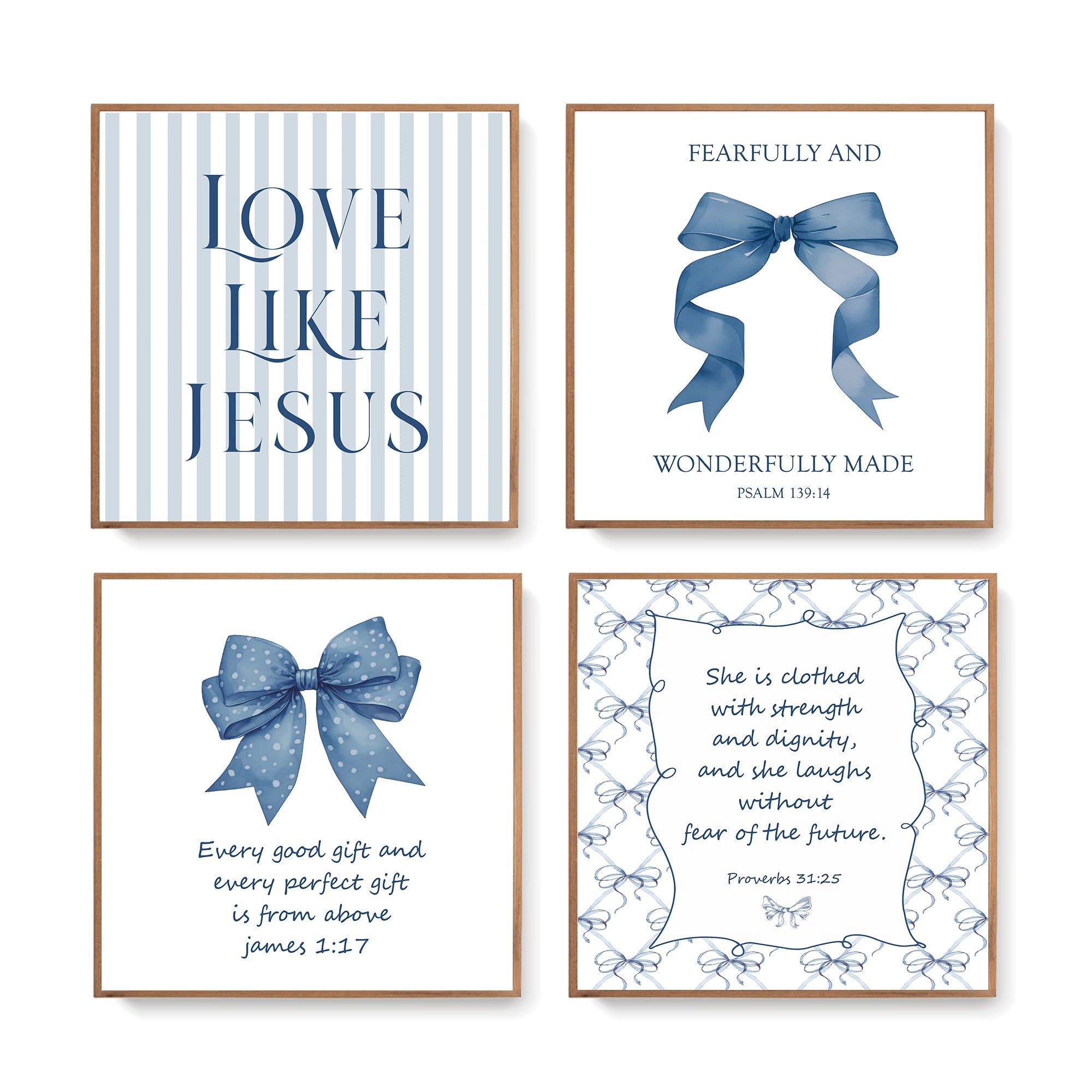 Lartsfro Coquette Navy Blue Bow Jesus Wall Art Decor Posters, Blue Bow Room Bedroom Bathroom Wall Art Decor Aesthetic For Teen G