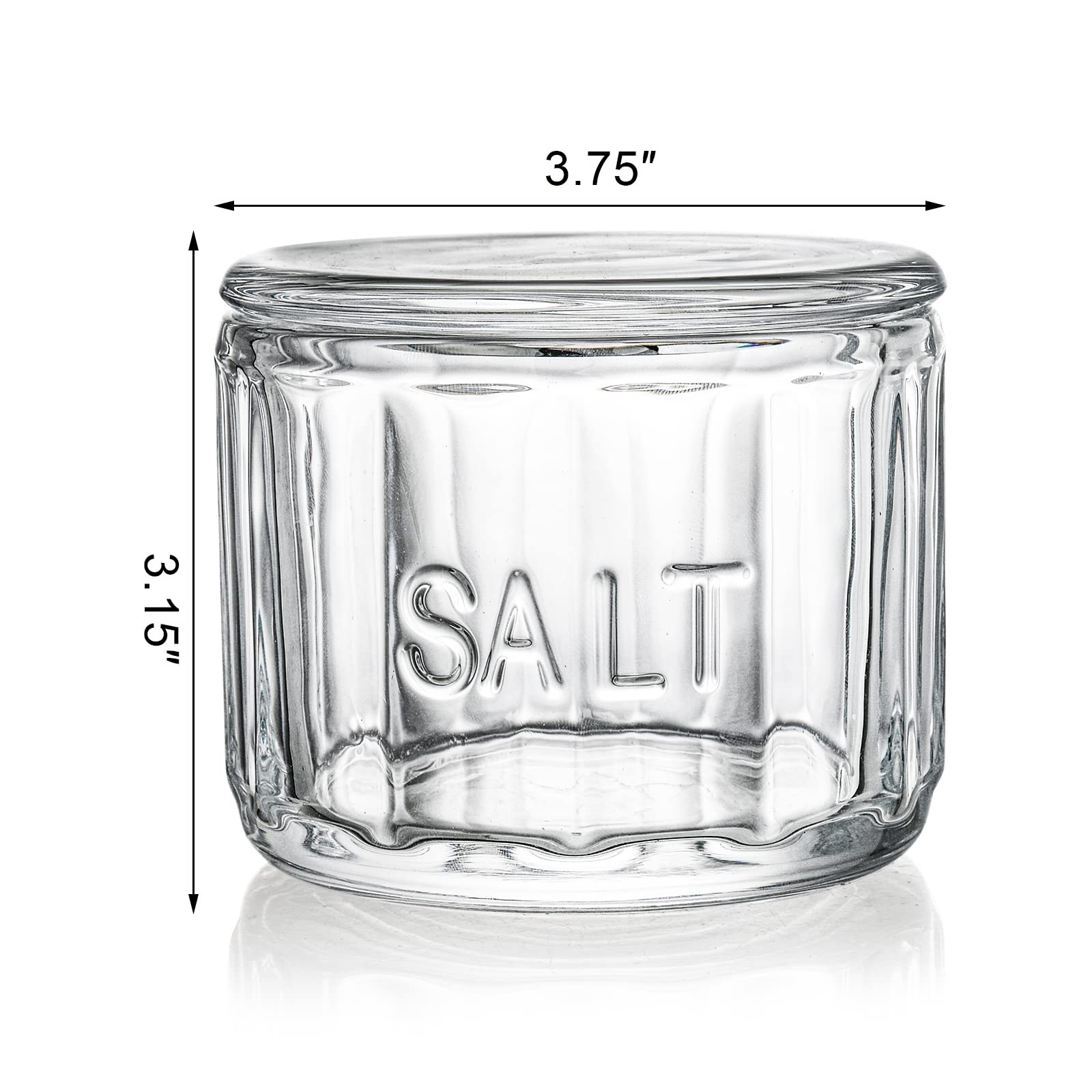 Nicunom 2 Pack Clear Glass Salt Cellar With Lid, Salt Storage Container Salt Box, Retro Style, Kitchen Decor, Wedding Gift, 3.75