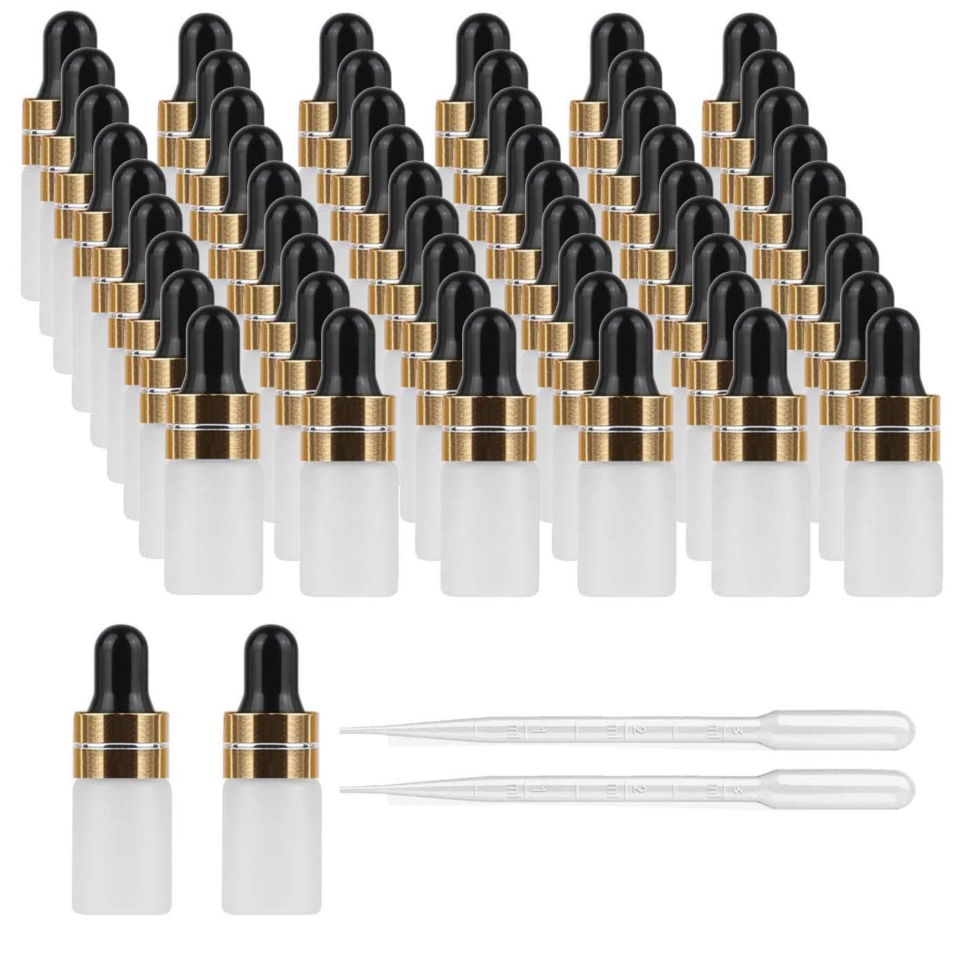 50Pcs 3Ml Mini Translucent Frosted Glass Dropper Bottle Sample Vial Jar Empty Refillable Cosmetic Essential Oil Bottle Container