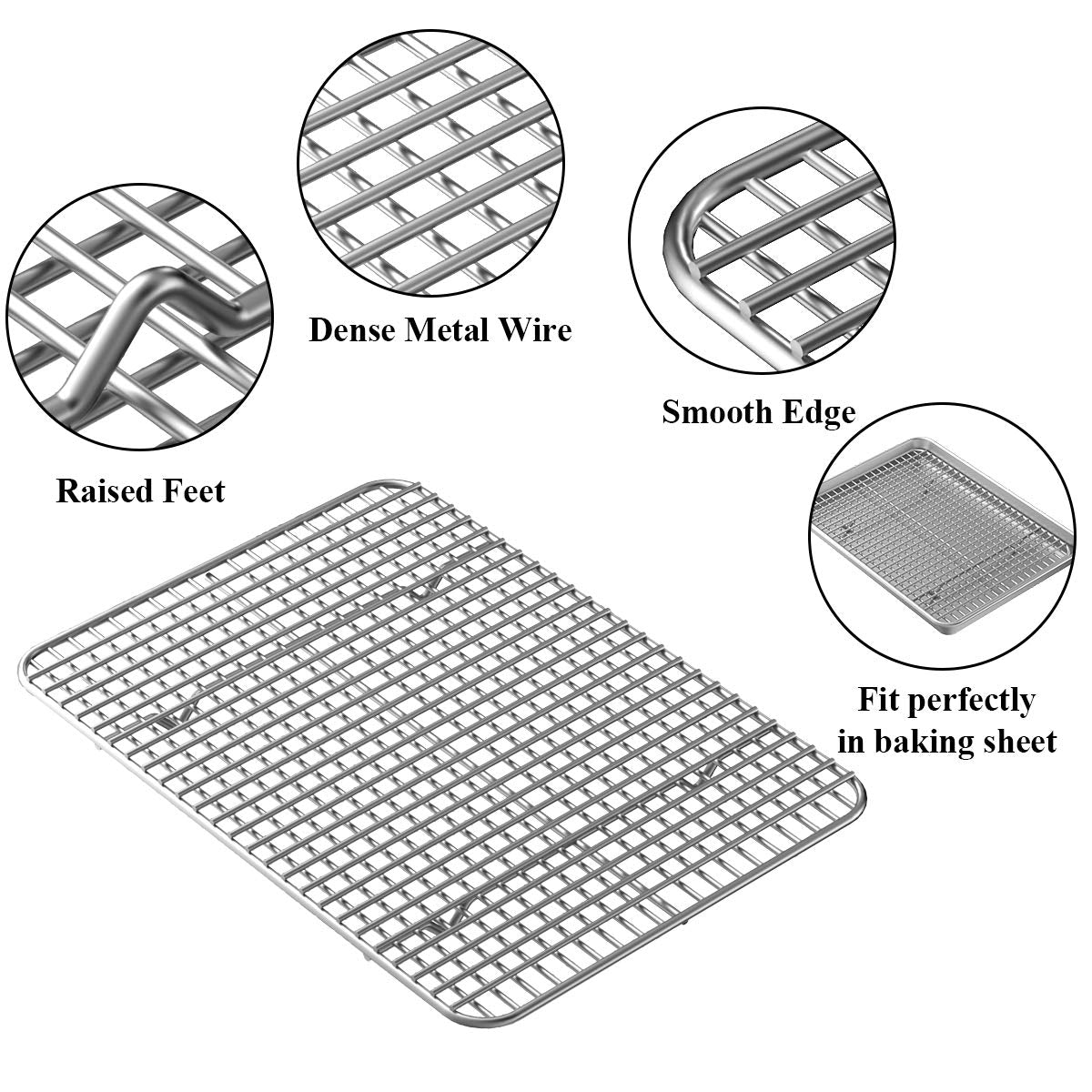 Baking Sheet With Rack Set [2 Pans + 2 Racks], Wildone Stainless Steel Cookie Sheet Baking Pan Tray With Cooling Rack, Size 10 X
