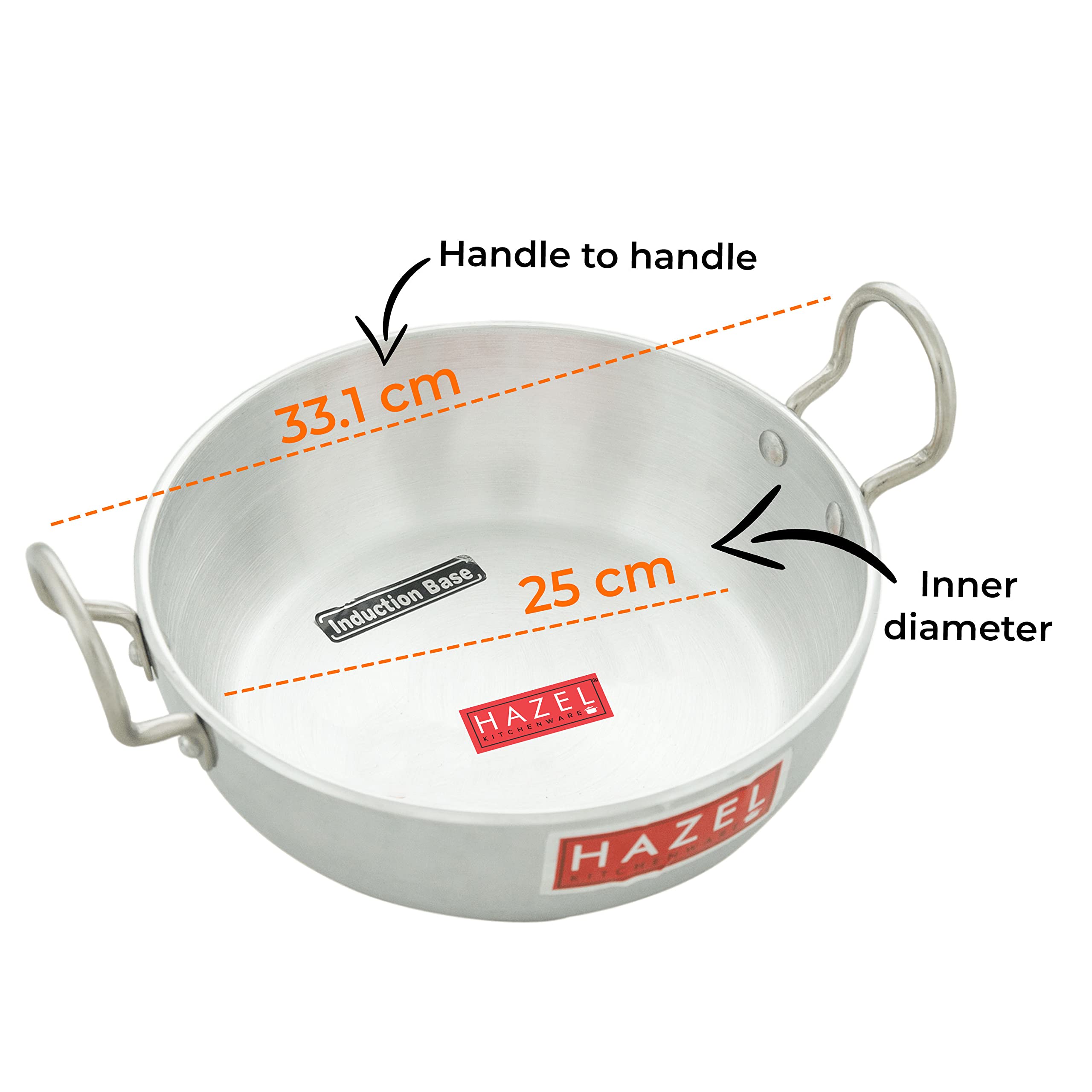 Hazel 4 Mm Aluminium Induction Base Kadai With Handle, 3600 Ml, Silver.