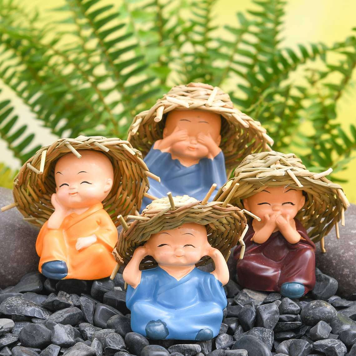 CraftVatika Baby Monk Buddha Set of 4- Monk Buddha Statue Showpiece, Diwali Decoration Items Buddha for Table Decor Living Room