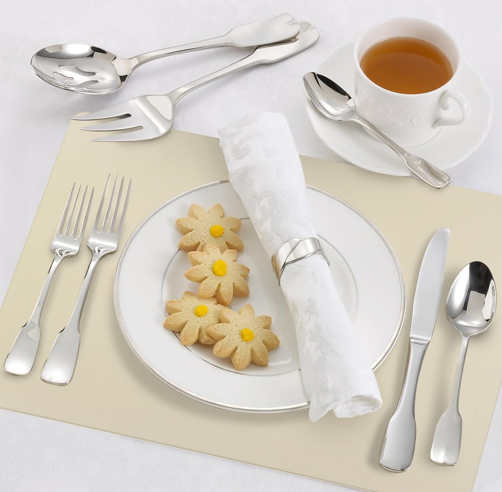 Vinjiasin Placemats Set Of 4 Beige Leather Place Mats For Indoor Outdoor Kitchen Table Mats Waterproof Heat Resistant Wipeable E