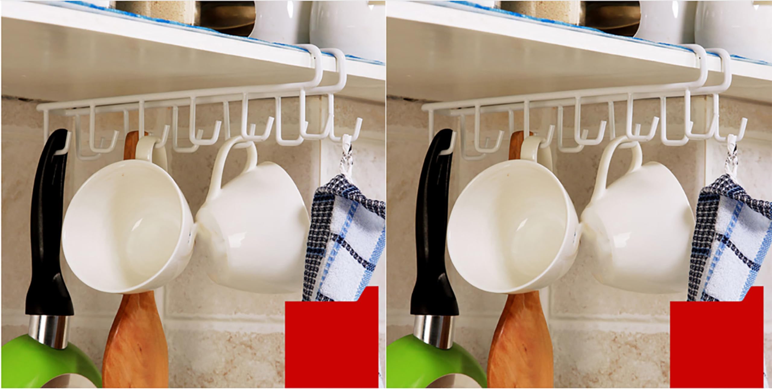 Mosquick 2 Pcs(24 Hooks) Kitchen Organizer Multipurpose Crockery Organizer For Kitchen With Cup Holder, Kitchen Organizer Items 