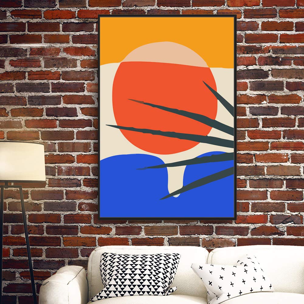 Idea4Wall Framed Canvas Print Wall Art Palm Tree With Polygon Background Geometric Patterns Illustrations Modern Art Chic Relax/