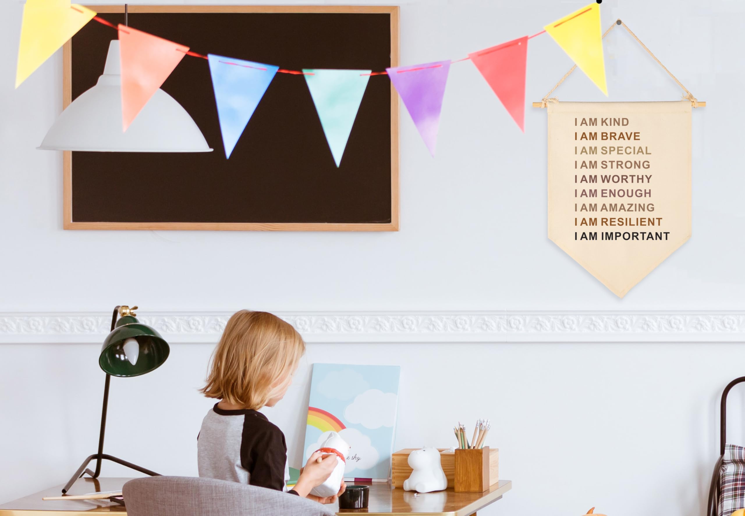 Positive Affirmation Decor Gift for Baby,Boy,Girl,Kids-Hanging Flag Pennant Banner Wall Decor Gift for Classroom,Nursery,Homesch