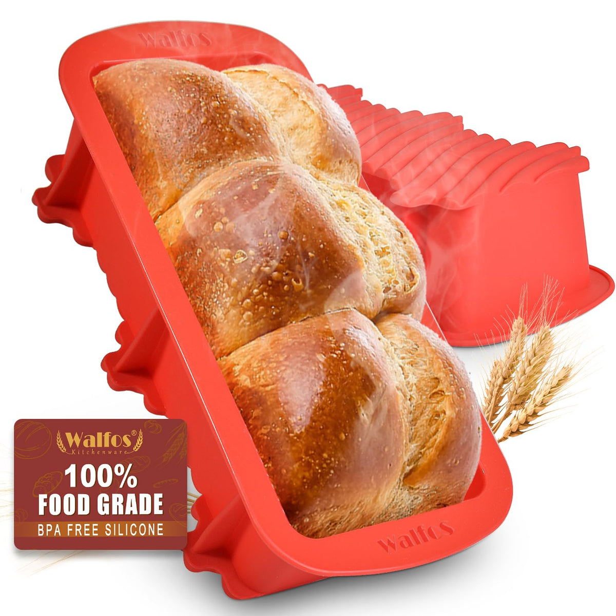 Walfos Silicone Large Loaf Pan Set - 2 Pieces (3.7X 9X2.5 Inch) Non-Stick Silicone Bread Pan, Just Pop Out! Perfect For Bread, C