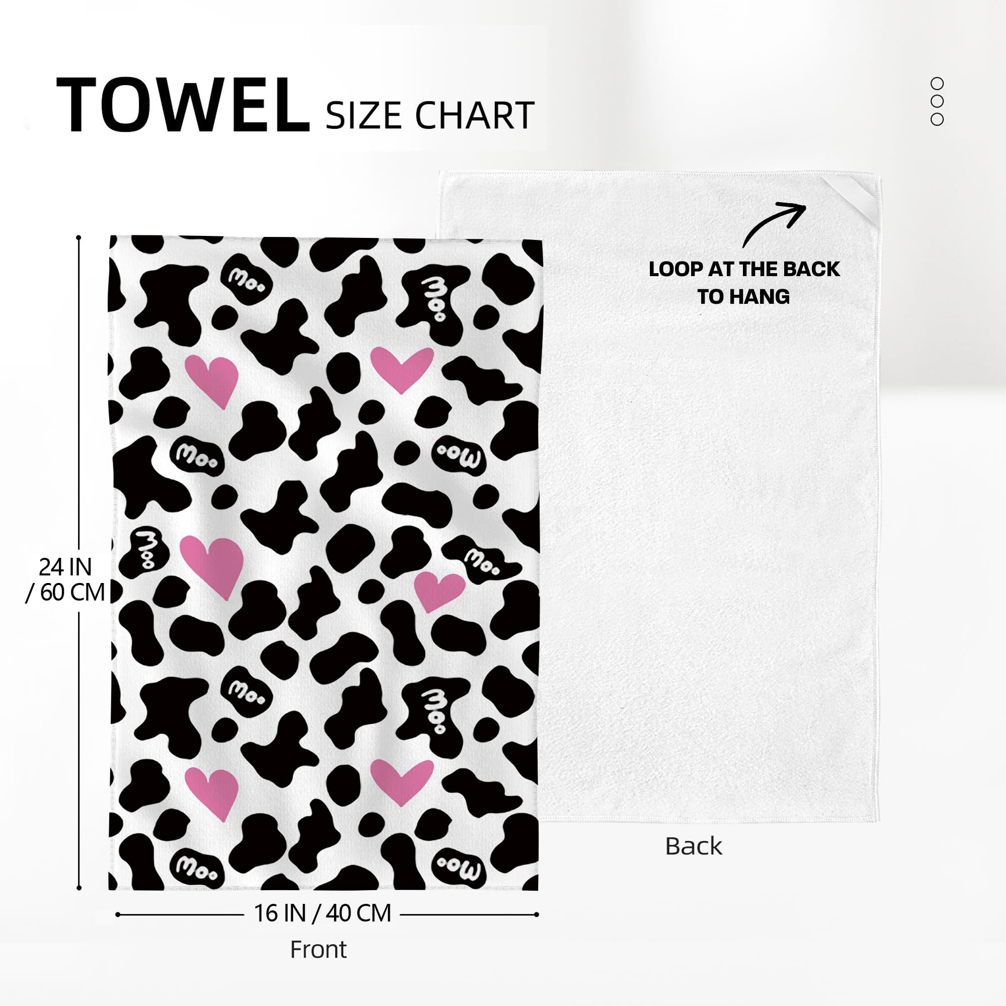 Cow Print Pink Heart Decorative Kitchen Towels With Hanging Loop Set Of 2, Soft Absorbent Dish Towels For Kitchen Drying,Kitchen