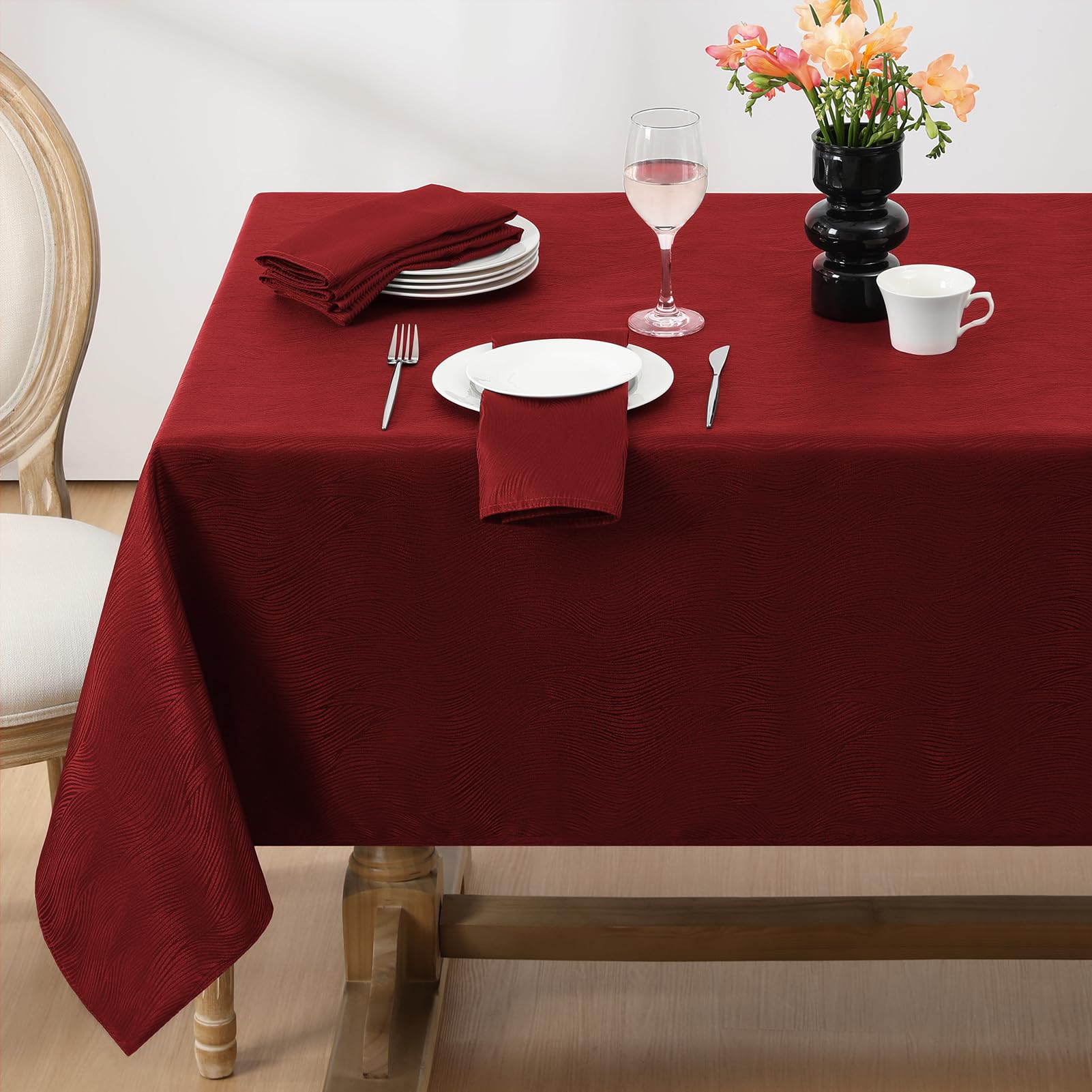 Softalker Christmas Jacquard Rectangle Tablecloth - Swirl Design Waterproof Stain Resistant Table Cover Wrinkle Free Heavy Weigh
