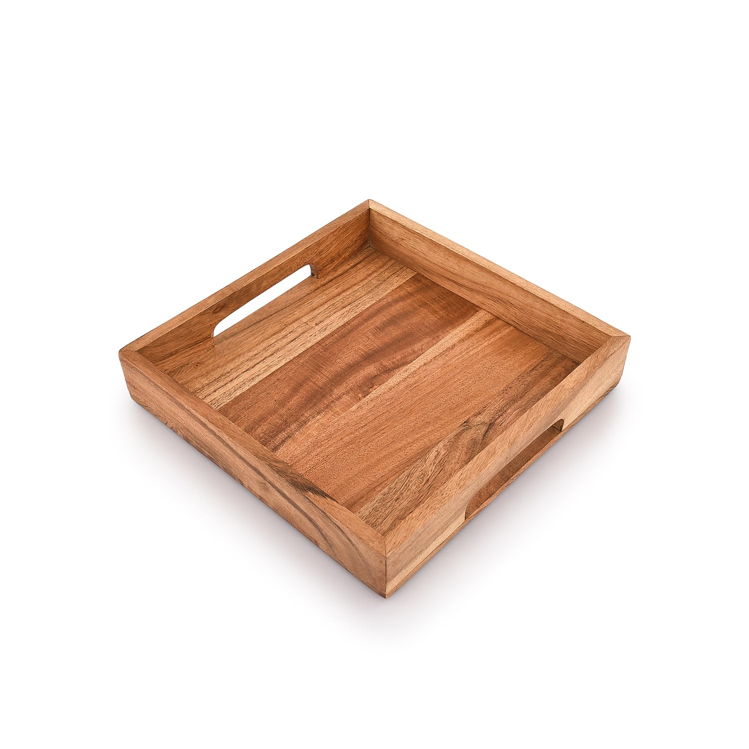 Samhita Acacia Wood Serving Tray With Handles,Wooden Serving Tray, Snack Tray, Breakfast Tray, Great For, Breakfast, Coffee |Siz