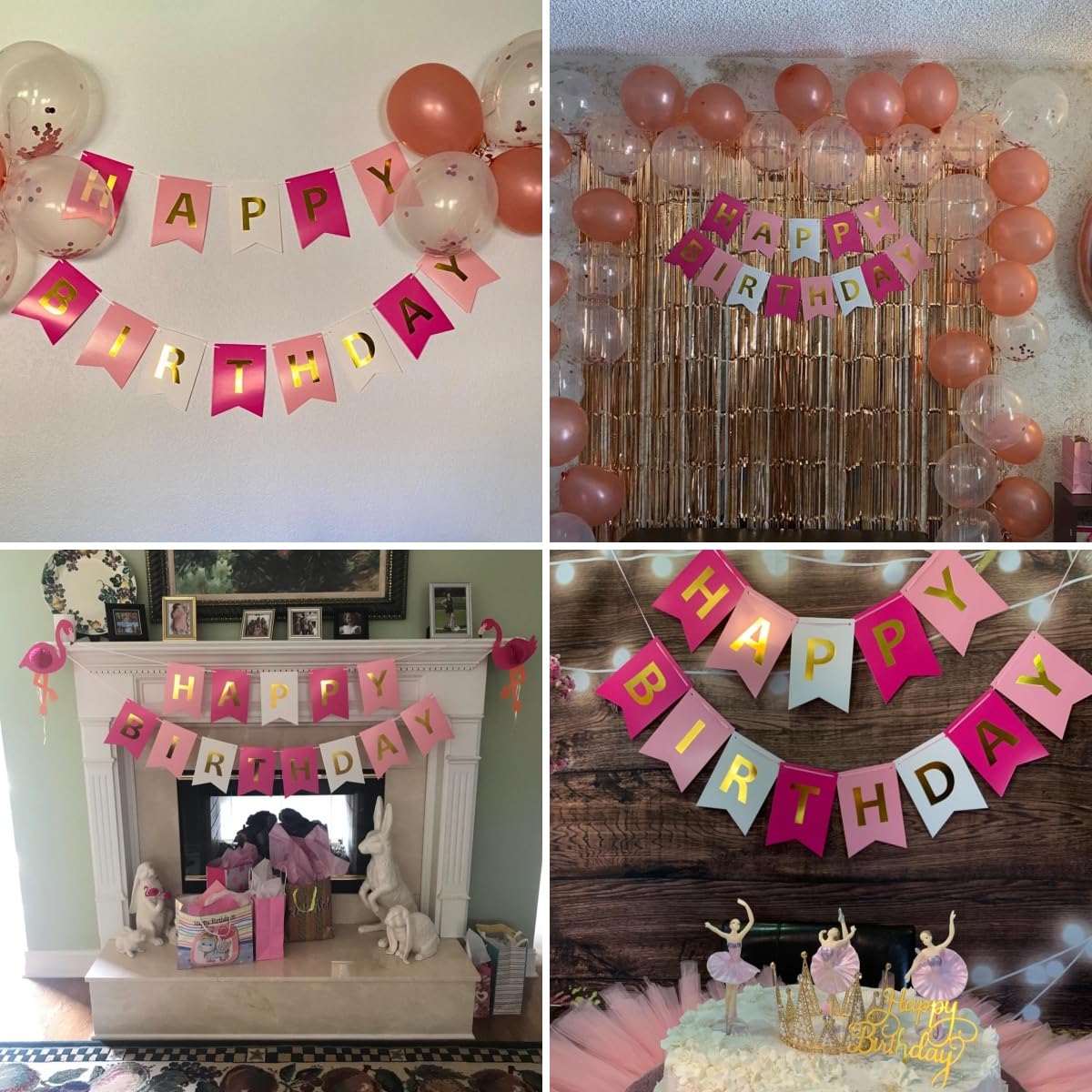 Tri-Color Happy Birthday Banner With Gold Letters, Swallowtail Design Hanging Signs Party Decorations