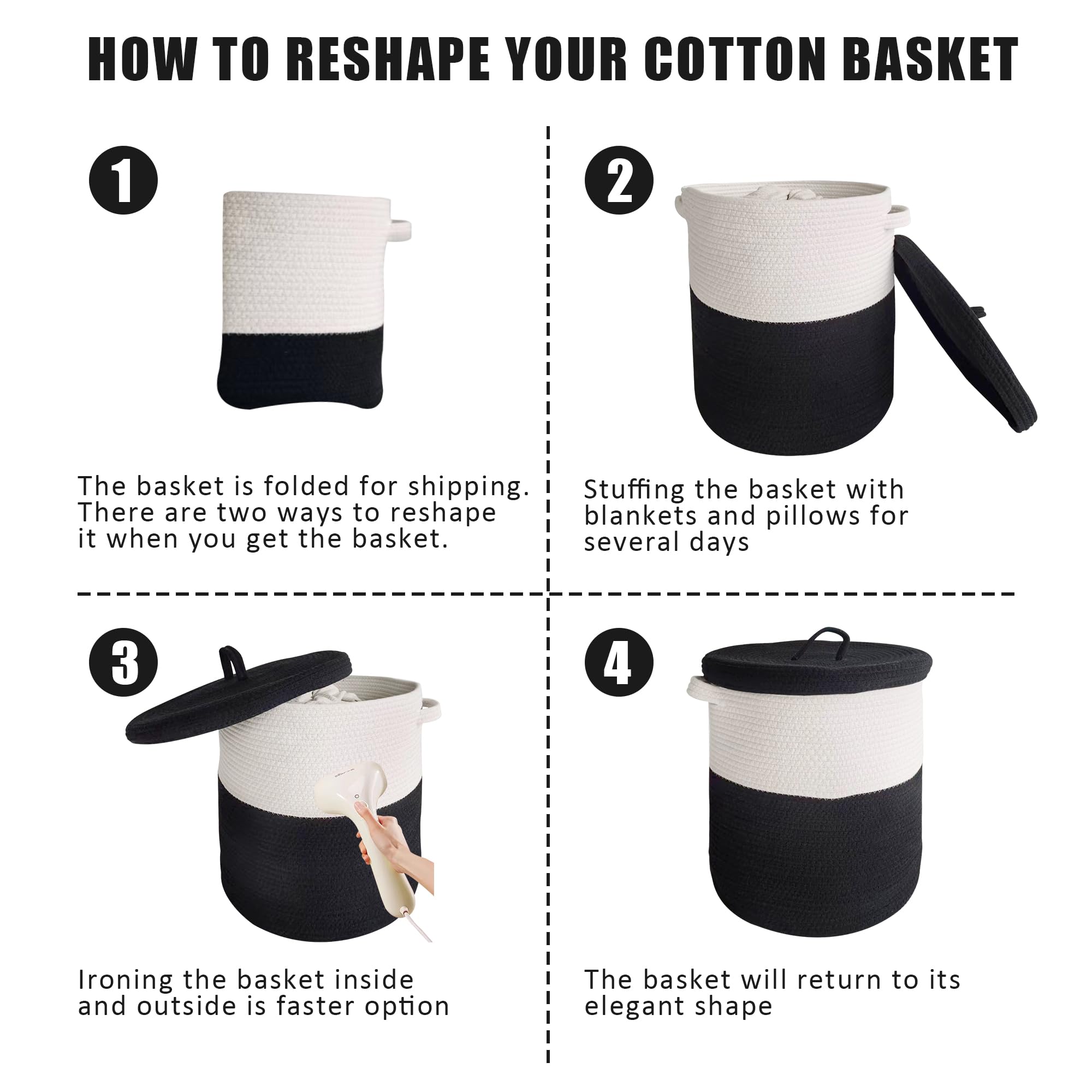 Extra Large Storage Basket With Lid 60L, 16''Wx18''H Woven Laundry Basket With Lid Cotton Laundry Basket, Wicker Basket Blankets