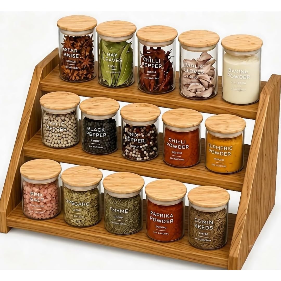Artorigin Rustic Wood Spice Rack Shelf, Kitchen Organizer Rack, Kitchen Rack Stand, Kitchen Counter Organiser, 30 X 15 X 15 Cm, 