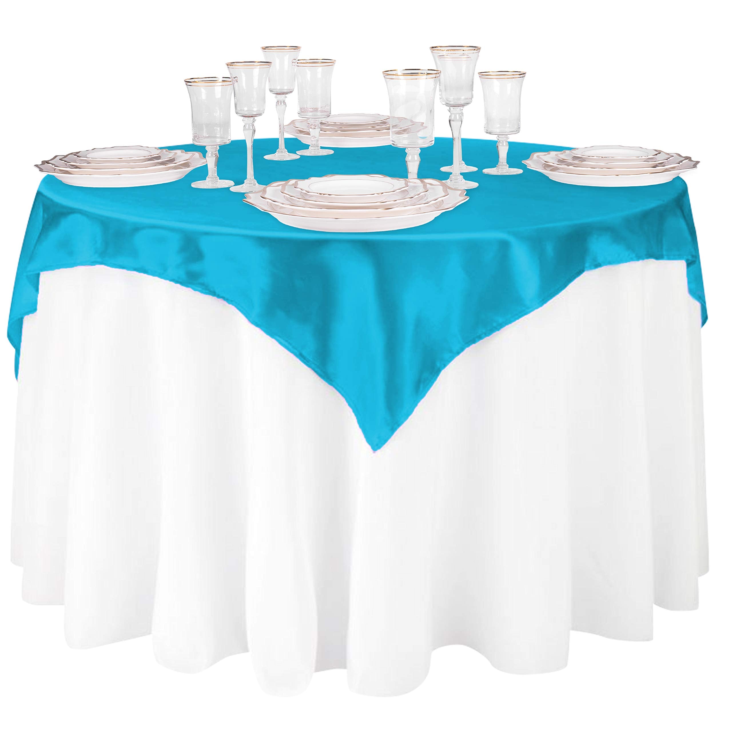 Linentablecloth 60-Inch Square Satin Overlay Turquoise