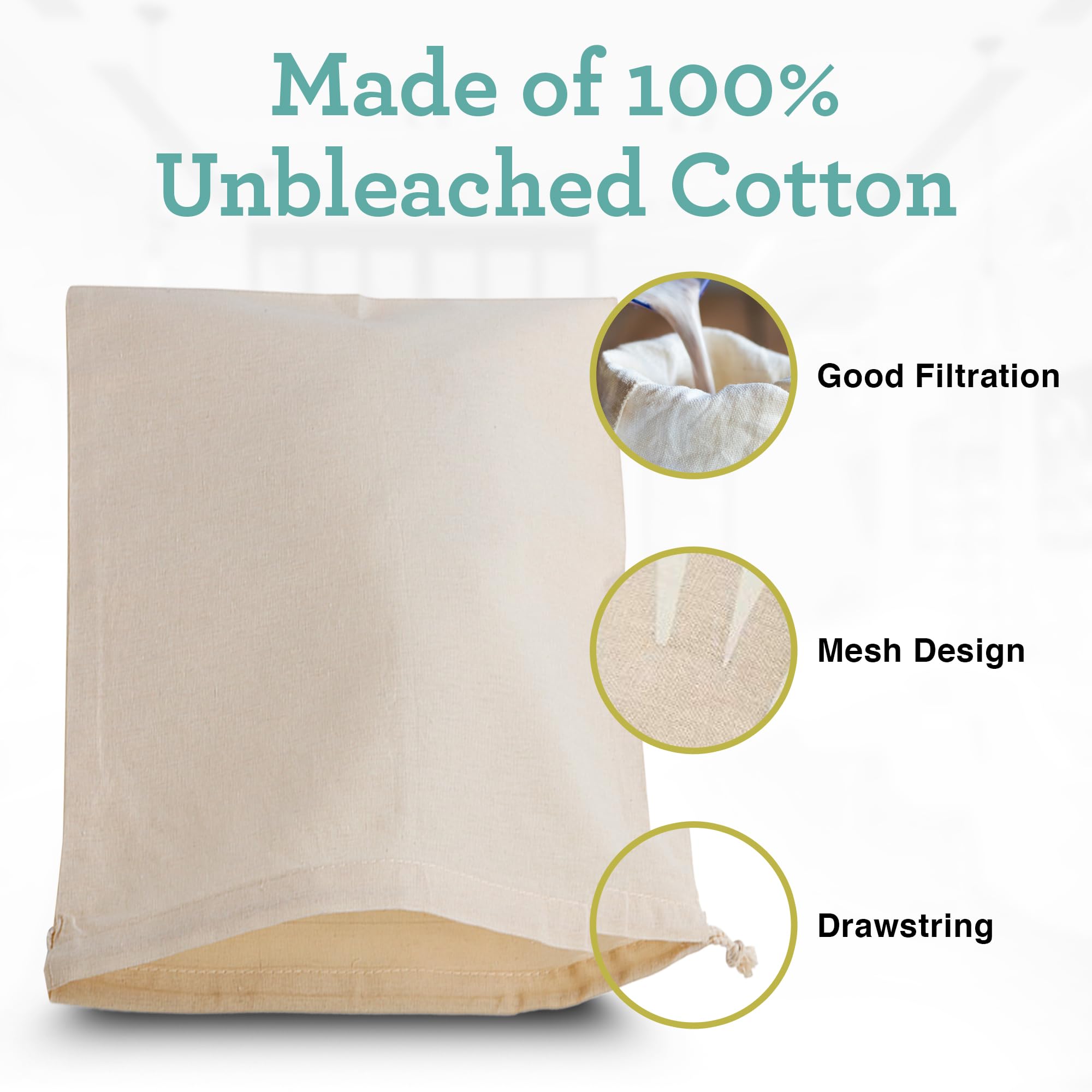 Euro Cuisine Nut Milk Bag - Cheese Cloth Bag for Straining Greek Yogurt  Organic Cheesecloth for Straining  Nut Milk Bag Reusable  Kava Strainer Bag  Nutmilk Mesh Bag (12''x12'')