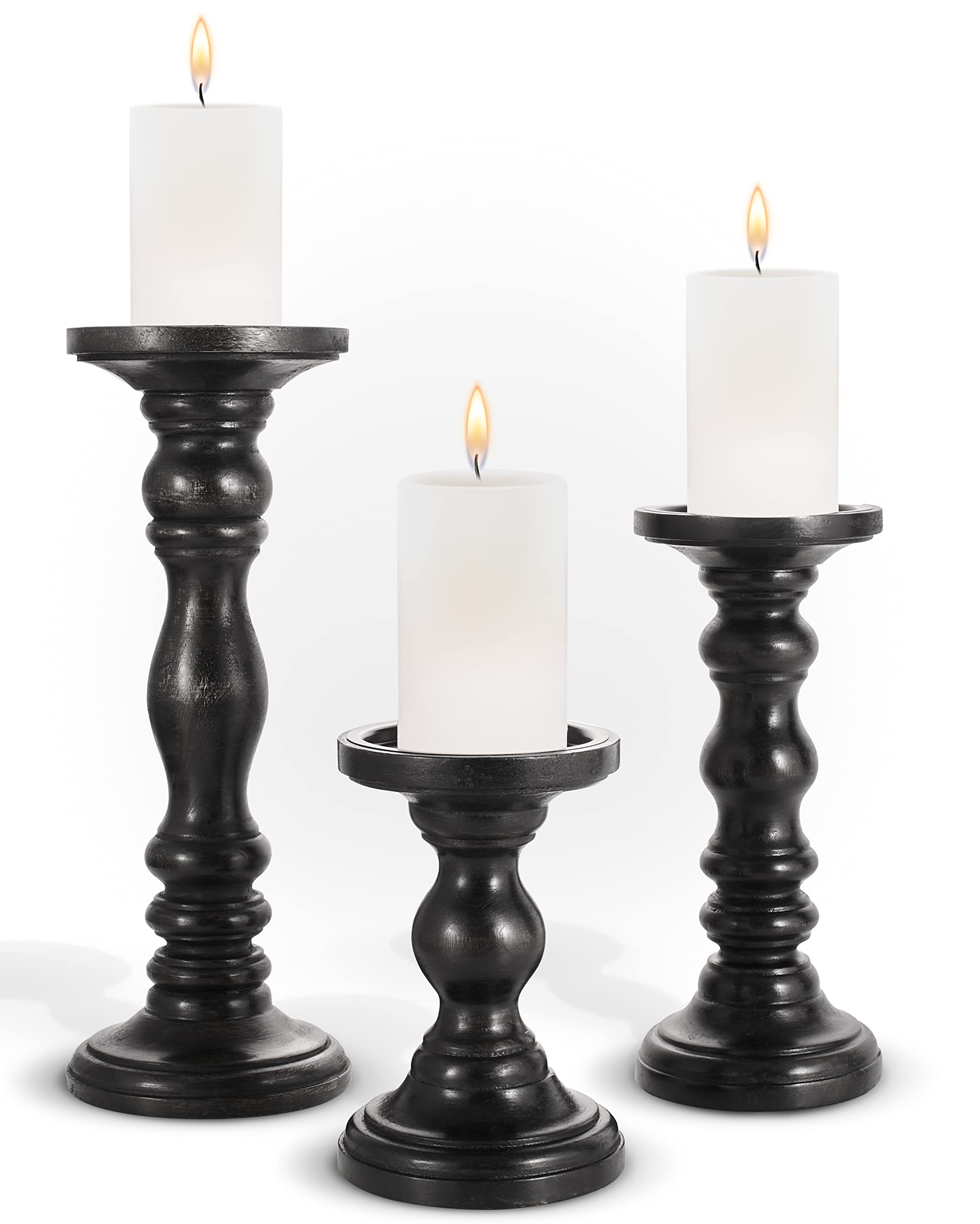 Large Candle Holders for Pillar Candles - Decorative Rustic Centerpiece Pillars Compatible with Battery-Operated Candles - Tall 