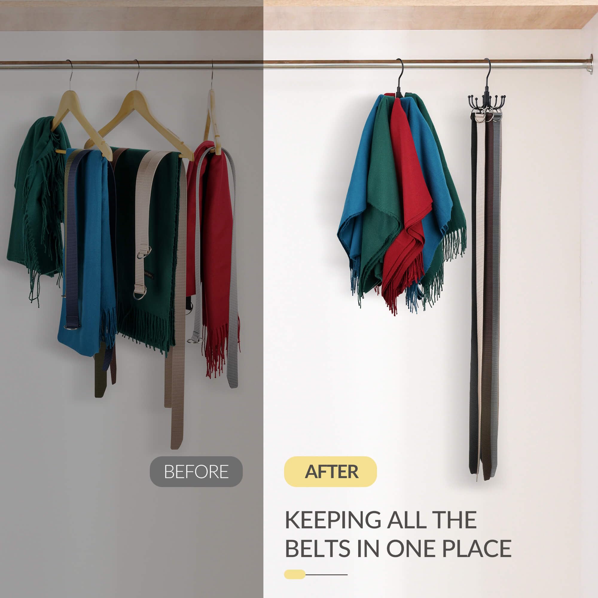 Podatol Belt Hanger, Space Saving Belt Organizer For Closet, Max 24 Storage Capacity, Rotating Belt Rack Closet Organizers And S
