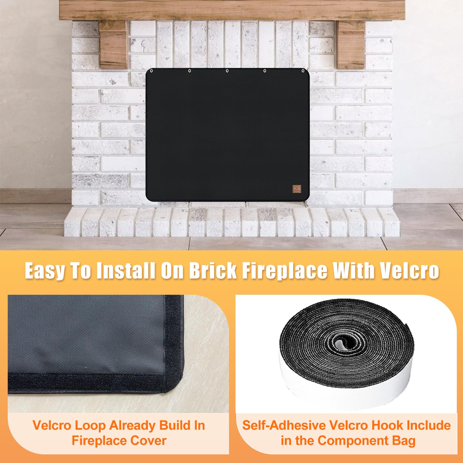 Magnet Fireplace Cover, Fireproof Fireplace Draft Blocker, Fireplace Blanket For Heat Loss, Fireplace Cold Air Blocker, Black(43