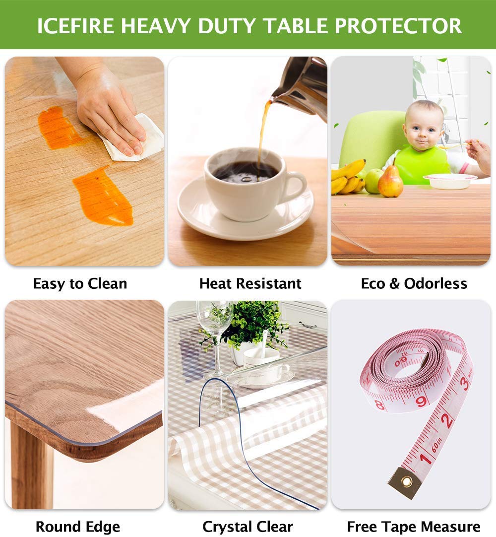 2 Set Furniture Dining Tabletop Coffee Side Table Protector Cover Wipeable Clear Plastic Tablecloth PVC Vinyl End Tablecloths Co