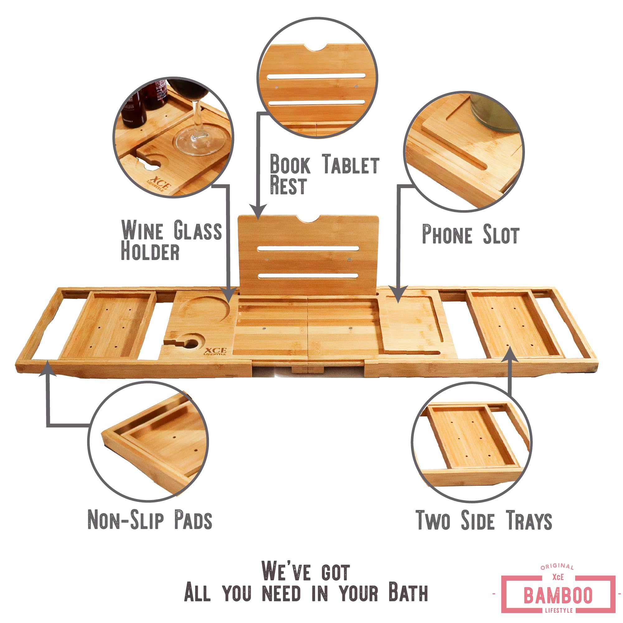 Xce Foldable Bathtub Tray Expandable To 105Cm For Luxury Bath, Bath Tray For Bathtub (Bamboo)